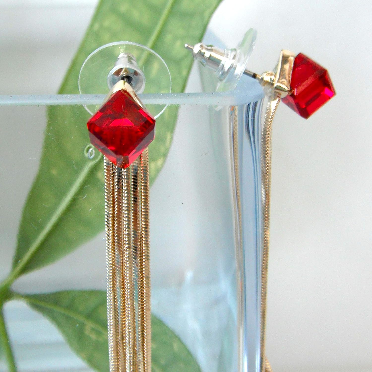 Navachi 18k Gold Plated Colorful Zircon Chain Rickety Stud Earrings - Image 6