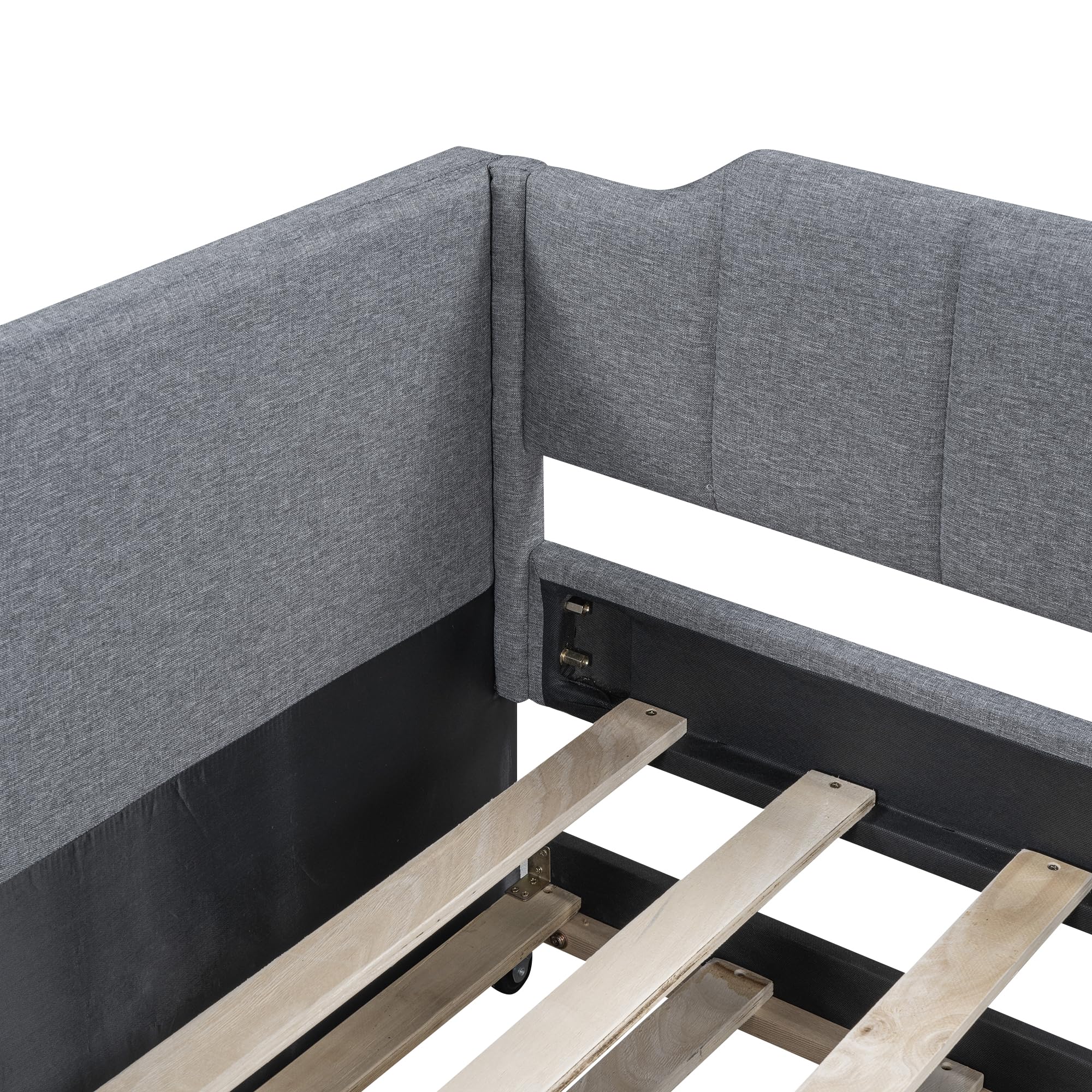 Azkoeesy Sofá Cama tapizado con Cama Nido, 90x200 cm, Cama Doble, Cama de Invitados, para niño y Adulto, máx. 120 kg, Funda de Lino, Color Gris (sin colchón)