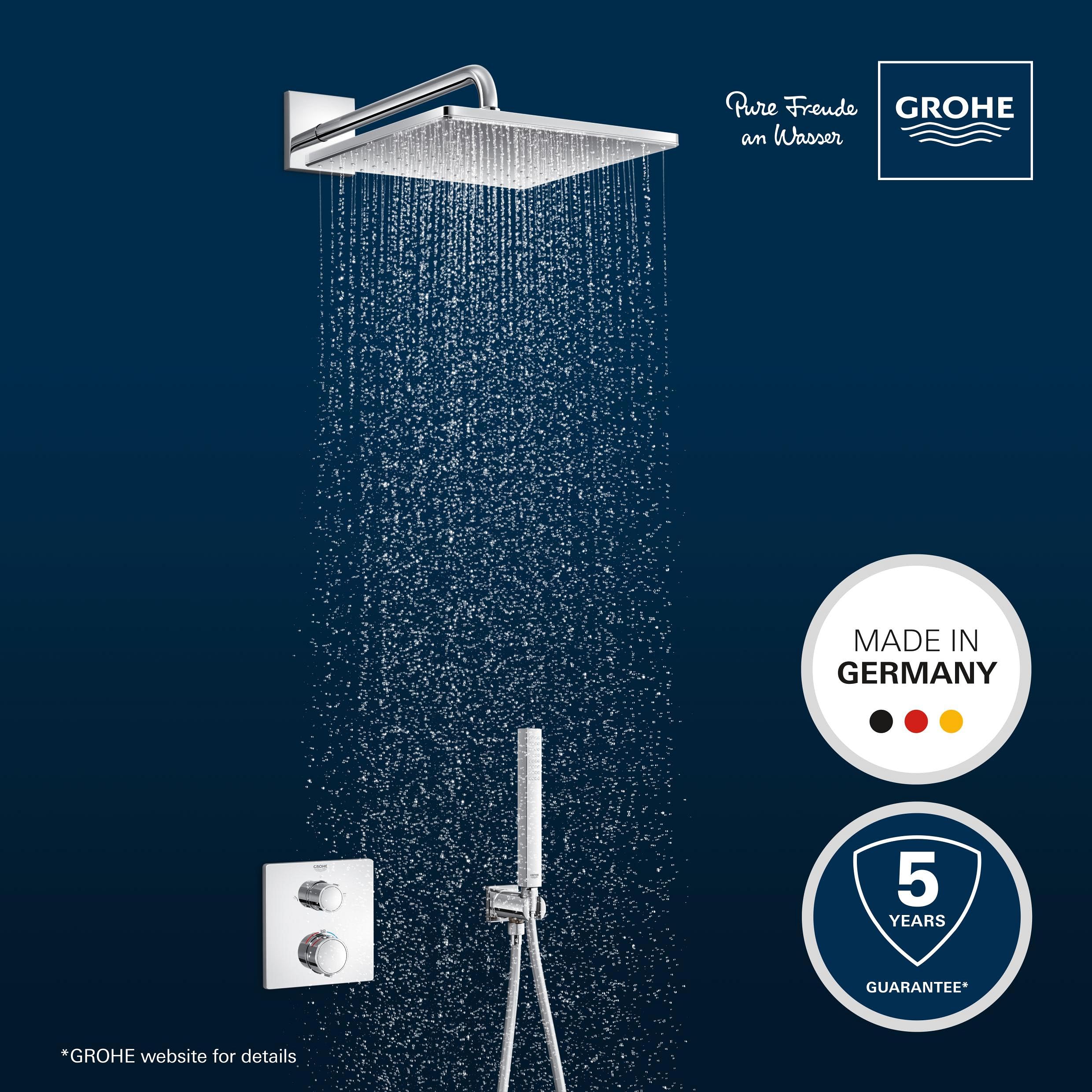 GROHE Precision 310 Sistema de ducha empotrado (ducha mural de 310 mm, 1 barra de ducha, caja de instalación universal, manguera de ducha de 1500 mm), cuadrado, cromo 34881000