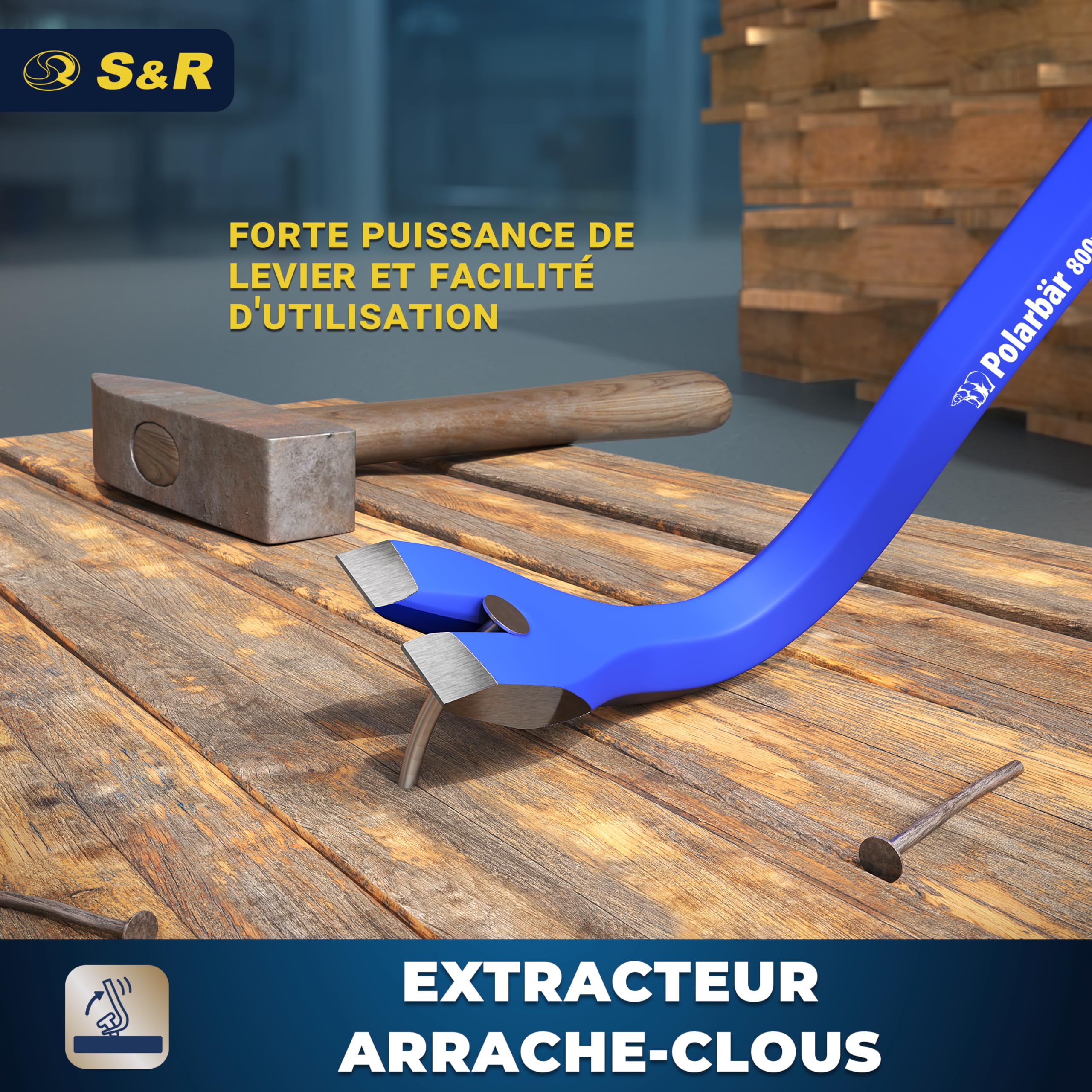 S&R 2 Pieds-de-Biche Professionnels 50 cm et 80 cm – Arrache-Clous Pied de Vache Pince à décoffrer Bois Clous Palettes et Matériaux de Construction