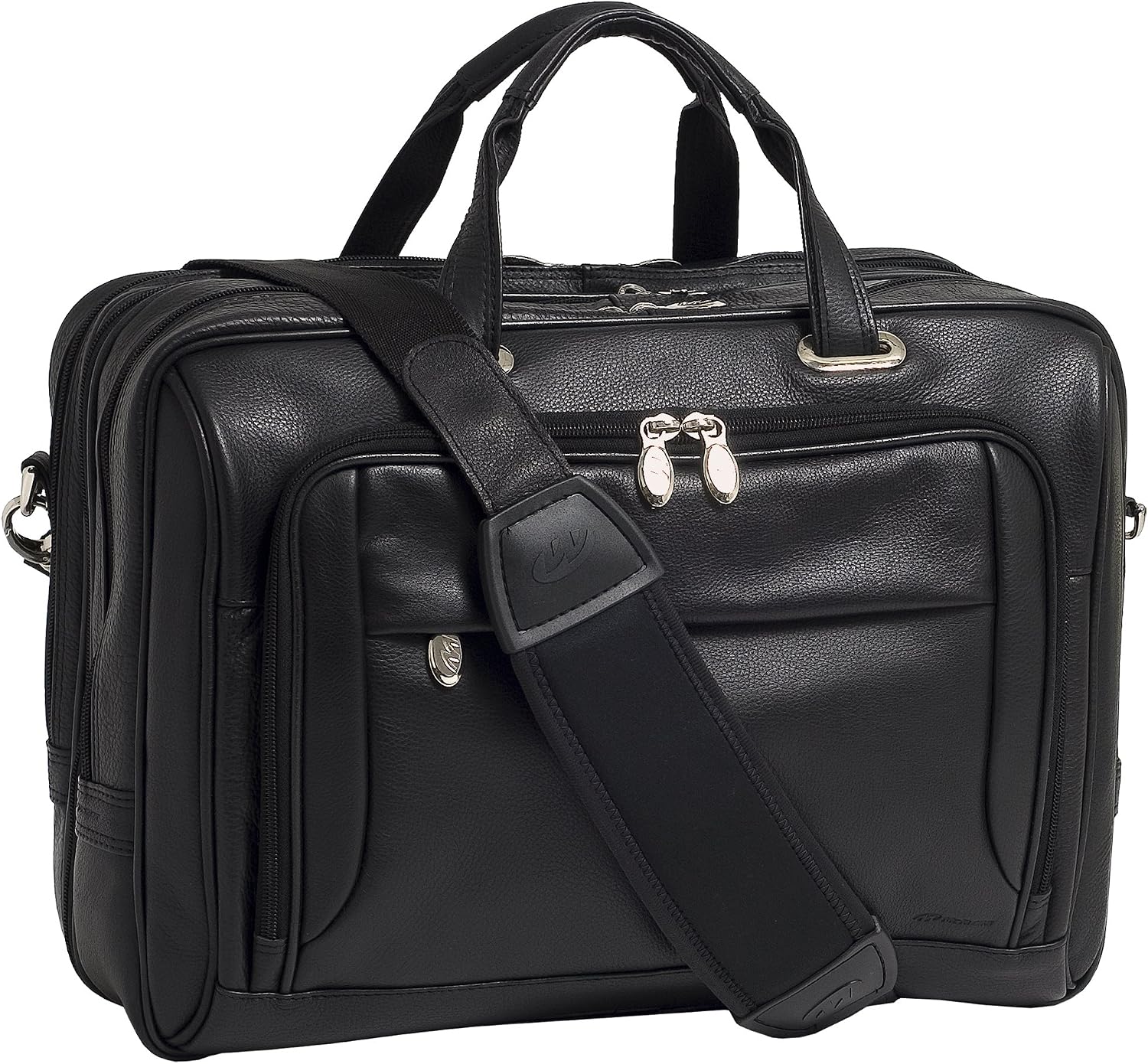 McKlein, I Series, WEST LOOP, Full Grain Cashmere Napa Leather, 15" Leather Expandable Double Compartment Briefcase, Black (44575)