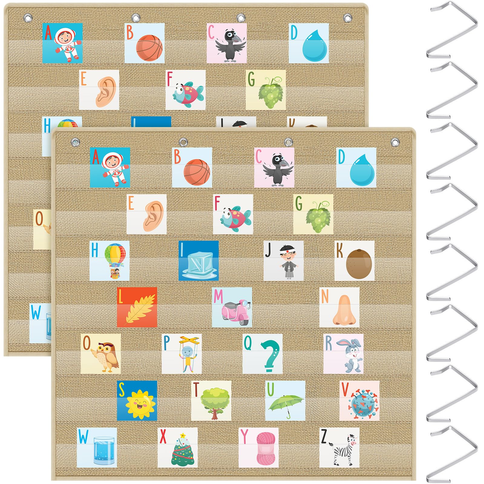 Karenhi 2 Pcs Standard Pocket Chart for Classroom, Daily Schedule Pocket Chart with Hooks for School Teacher Lessons Office Supplies(28 x 28 Inch,