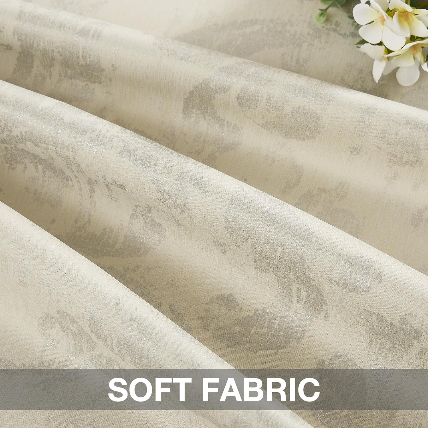 Beige and Silver Blackout Curtains for Bedroom 84 Inches Long Full Light Blocking Thermal Insulated Abstract Scroll Pattern Energy Efficient Drapes for Living Room, Grommet Top 2 Panels, 52" w