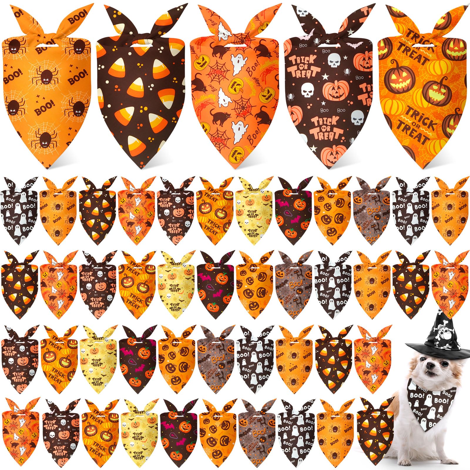 Weewooday 50 Pcs Halloween Dog Bandanas Bulk Pumpkin Ghost Bandanas for Dogs Soft Triangle Bibs Adjustable Triangle for Small Medium Large Pets Halloween Party Costume(25.6 x 17.7 x 17.7 inch) — image 1