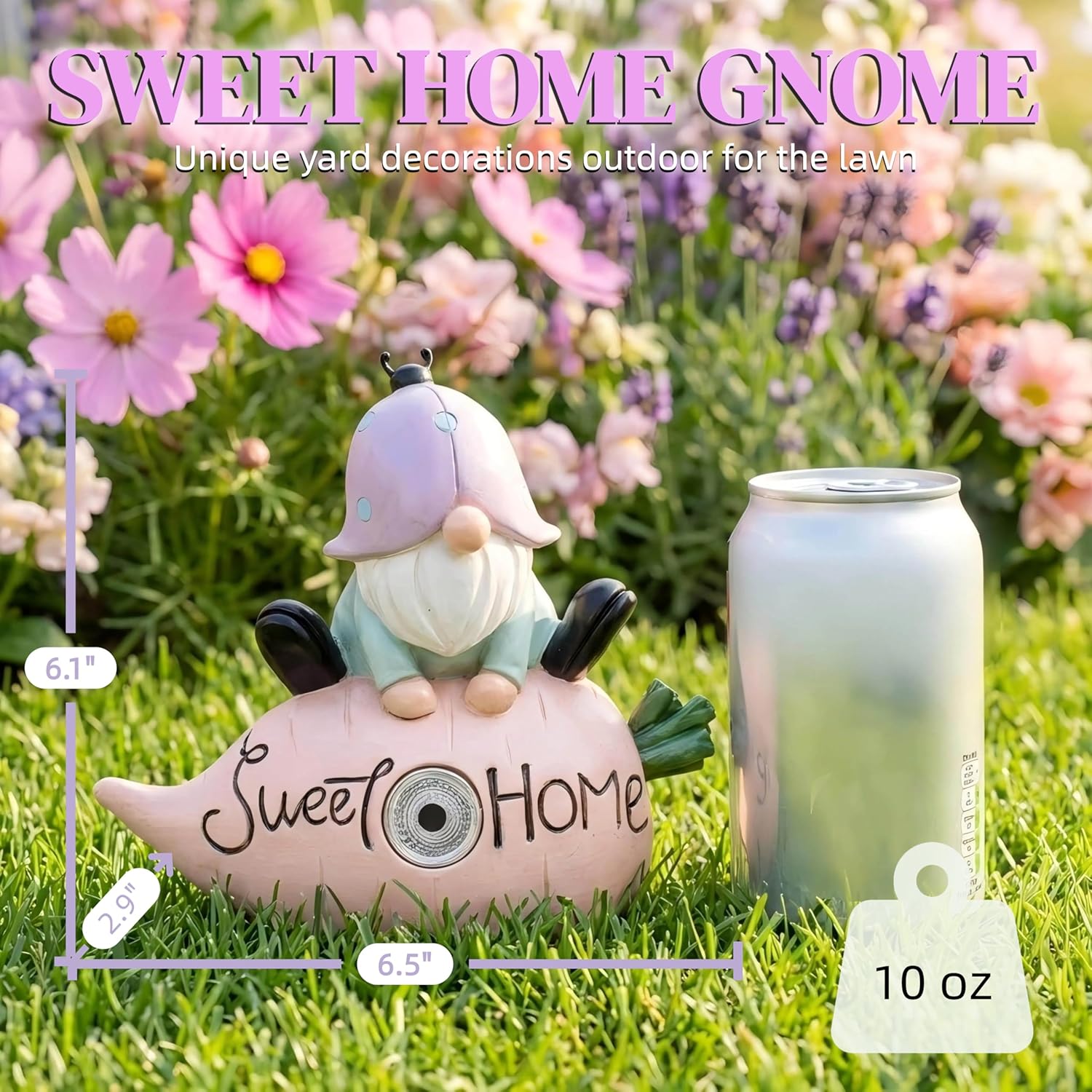 Fairy Garden Decor & Miniature Accessories, Solar Gnomes Decor for Outside, Yard Statues & Garden Ornaments, Cute Gnome Gifts for Women