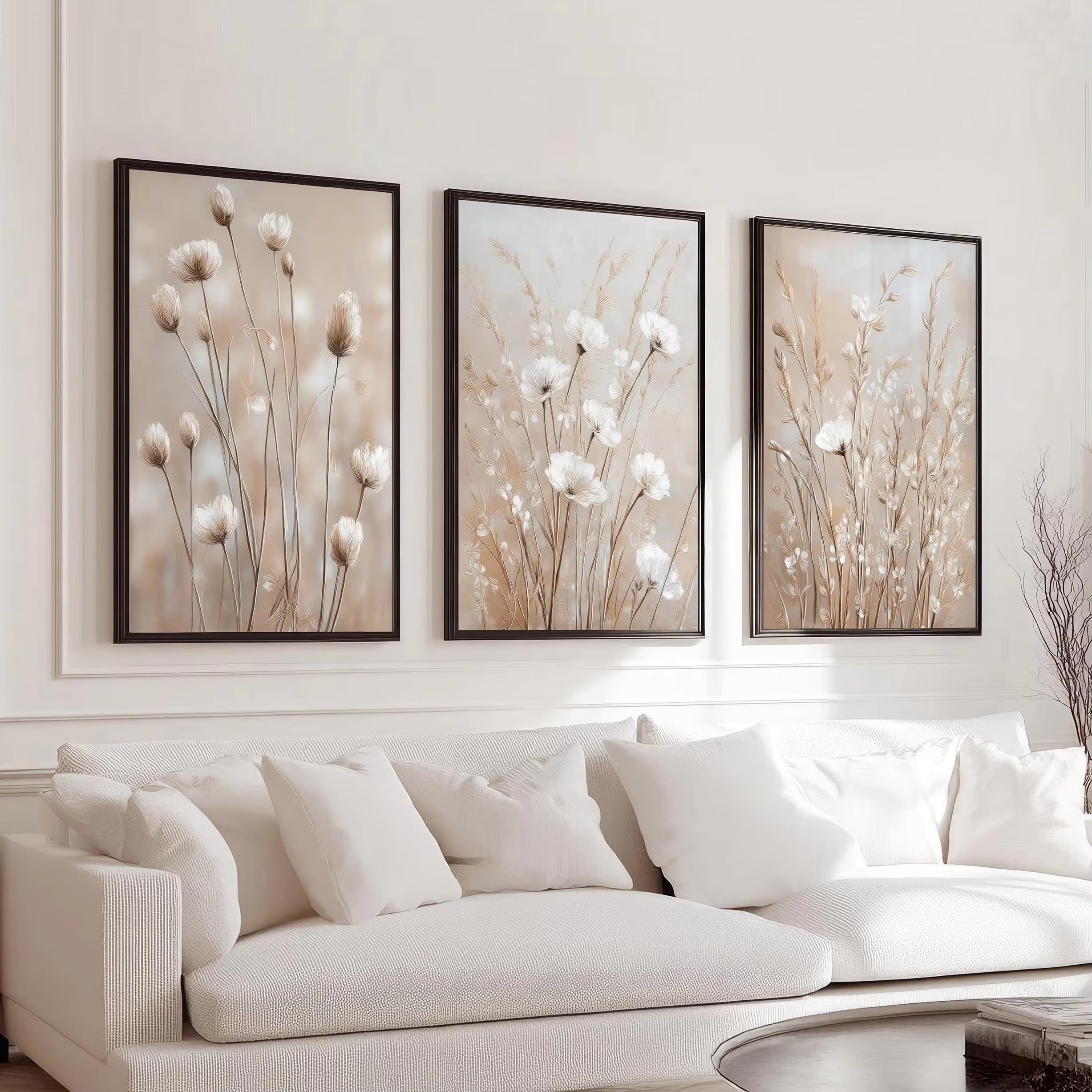 LTjiajuypd Quadri da parete con stampe floreali beige, stampe botaniche bohémien su tela, decorazioni moderne per la camera da letto (60x80 cm - 3 pezzi)