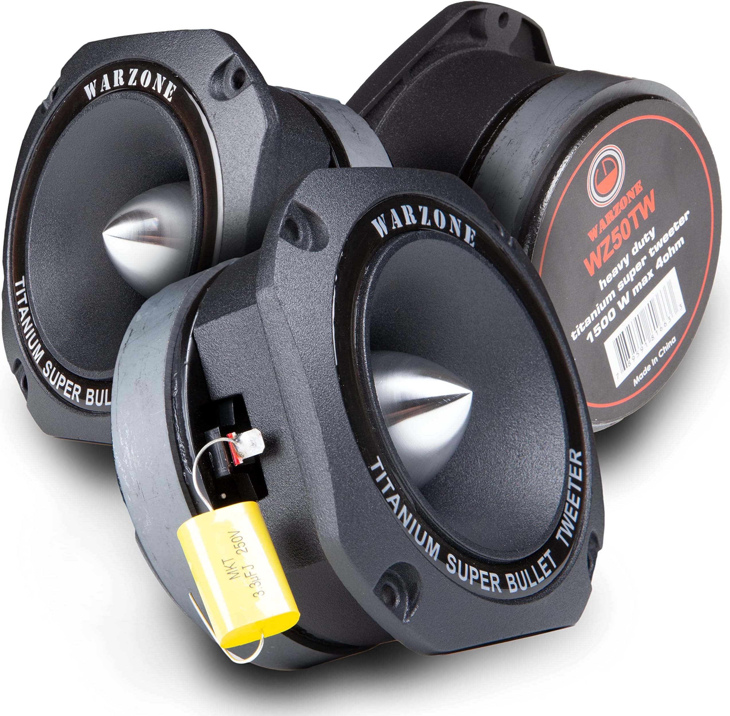 2X Gravity WZ50TW 1500W Heavy Duty Titanium Super Tweeter Loud Speaker 4-Ohms for Car, Van, ATV, Motorcycle, and Competition (Pair) (Black)