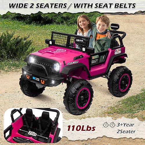 Miniatura 3 de OTTARO Autos de paseo conmutables de 24 V, 4 WD2WD, camión eléctrico para niños de 2 plazas con asiento de 20 pulgadas, motores de 4 x 100 W, 4