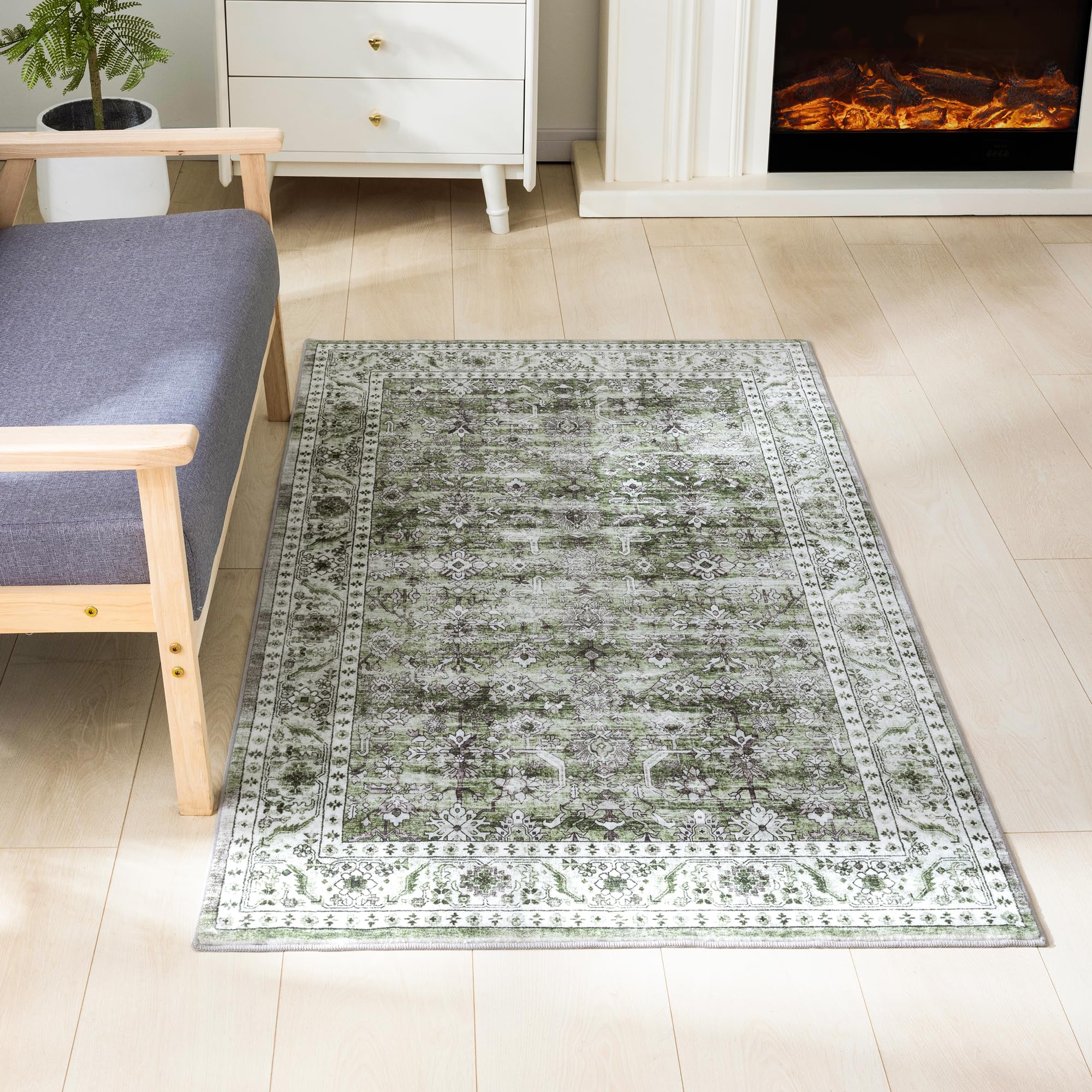 Tapis d'entrée vintage vert antidérapant pour entrée et chambre