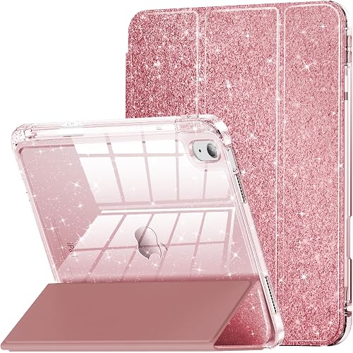 INFILAND Compatible with iPad A16 11th Generation 11 Inch 2025 Case, iPad Case 10th Generation 10.9 Inch, Glitter Cover with Sparkly Clear Back, Pencil Holder, for Kids Girls (Rose Gold)