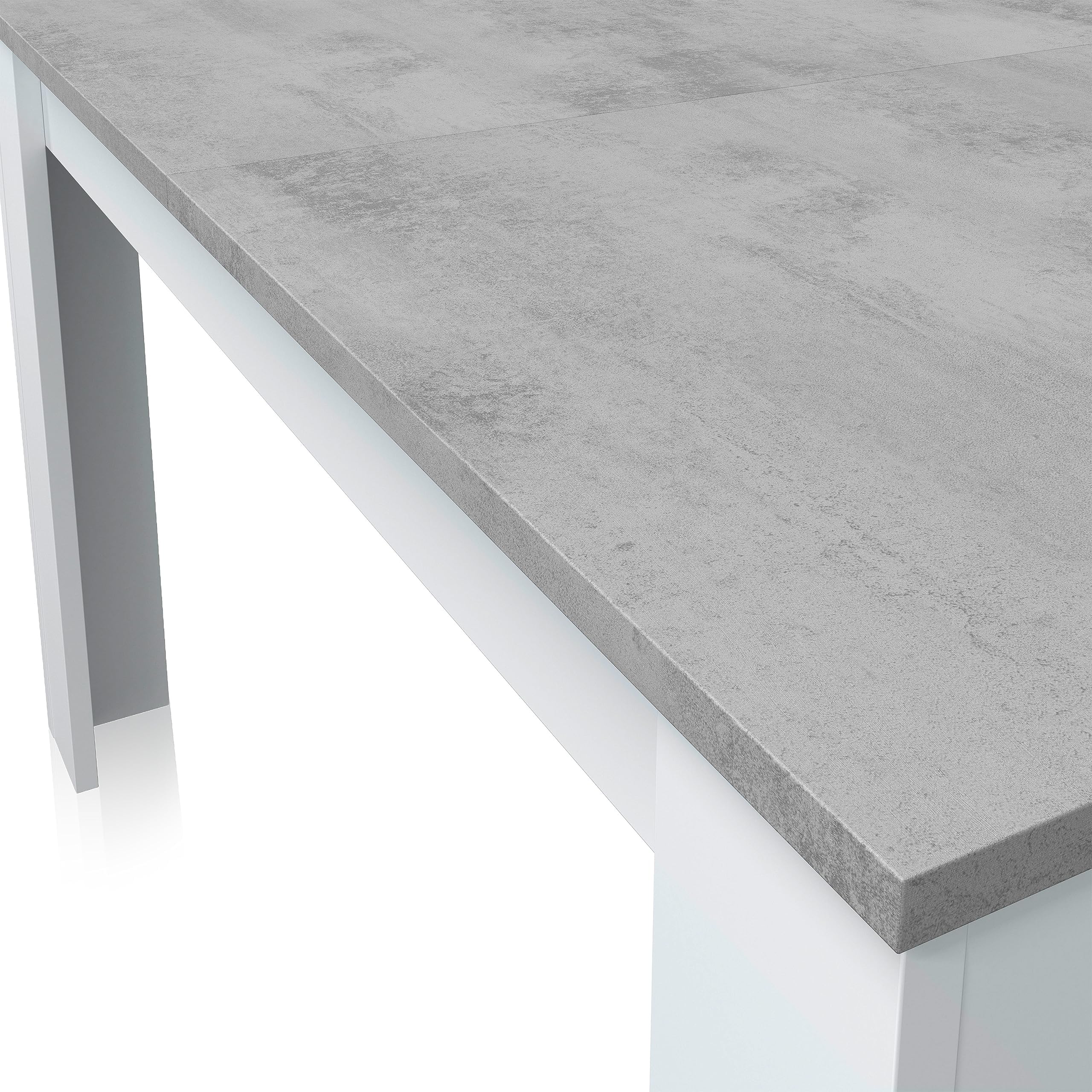 Habitdesign Mesa de Comedor Extensible, Mesa salón o Cocina, Acabado en Color Blanco Artik y Gris Cemento, Modelo Kendra, Medidas: 140-190 cm (Largo) x 90 cm (Ancho) x 78 cm (Alto)