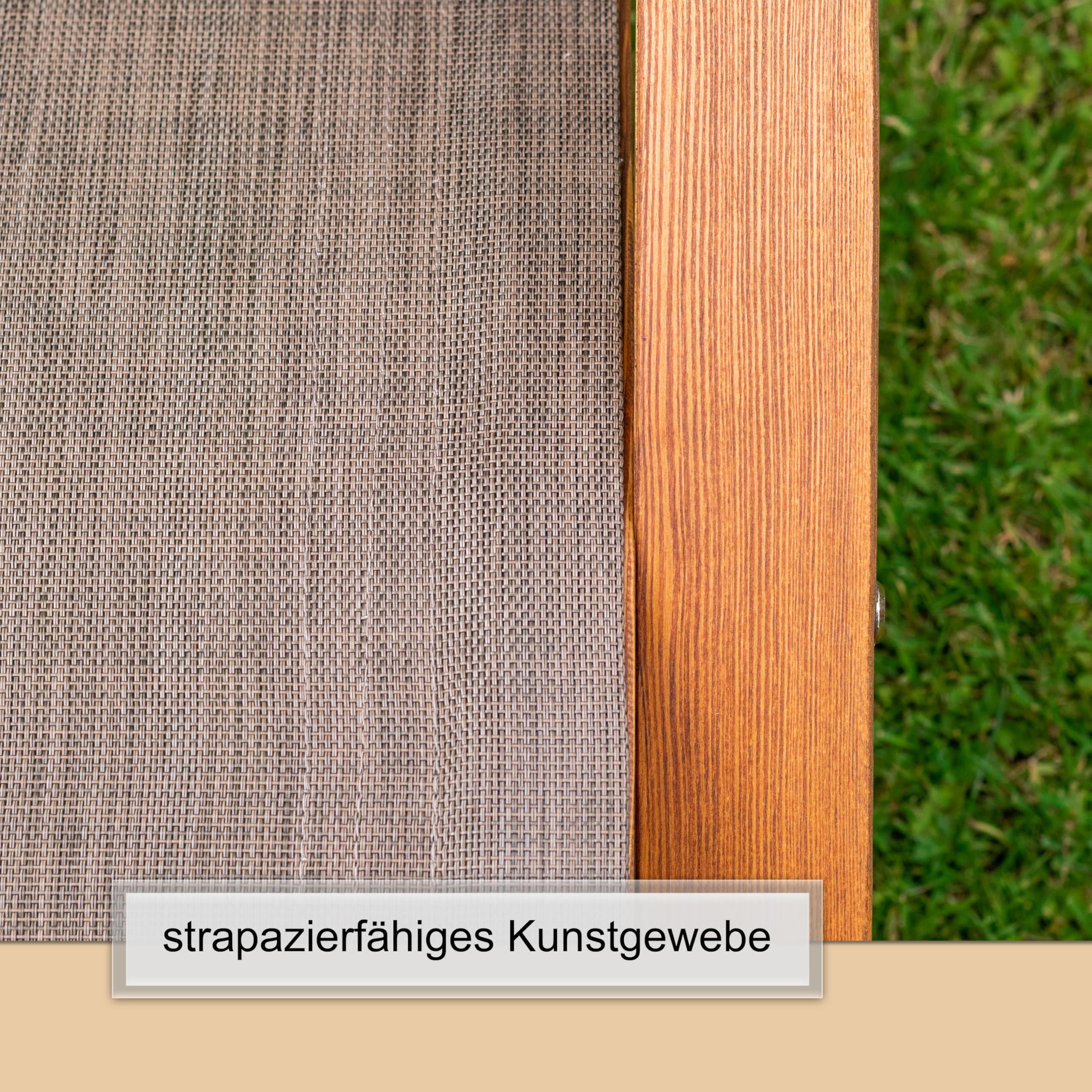 Ampel 24 Relax Schaukelstuhl Rio | Relaxliege mit Armlehnen, Gartenmöbel aus vorbehandeltem Holz, Stuhl Bespannung braun, wetterfeste Gartenliege