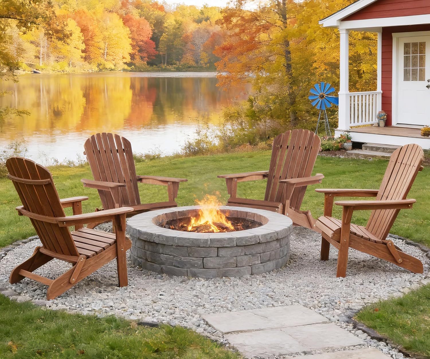 SoliWood Outdoor Wooden Folding Adirondack Chair Set of 2 with Pre-Assembled BackRest, Wood Patio Chair for Garden Backyard Porch Pool Deck Firepit