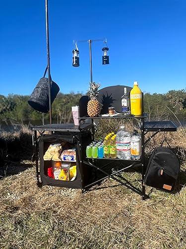 Miniatura 2 de Nice C Estación de cocina de campamento, mesa plegable y organizadores, soporte de luz mejorado y estación de cocción para parabrisas, bolsa de