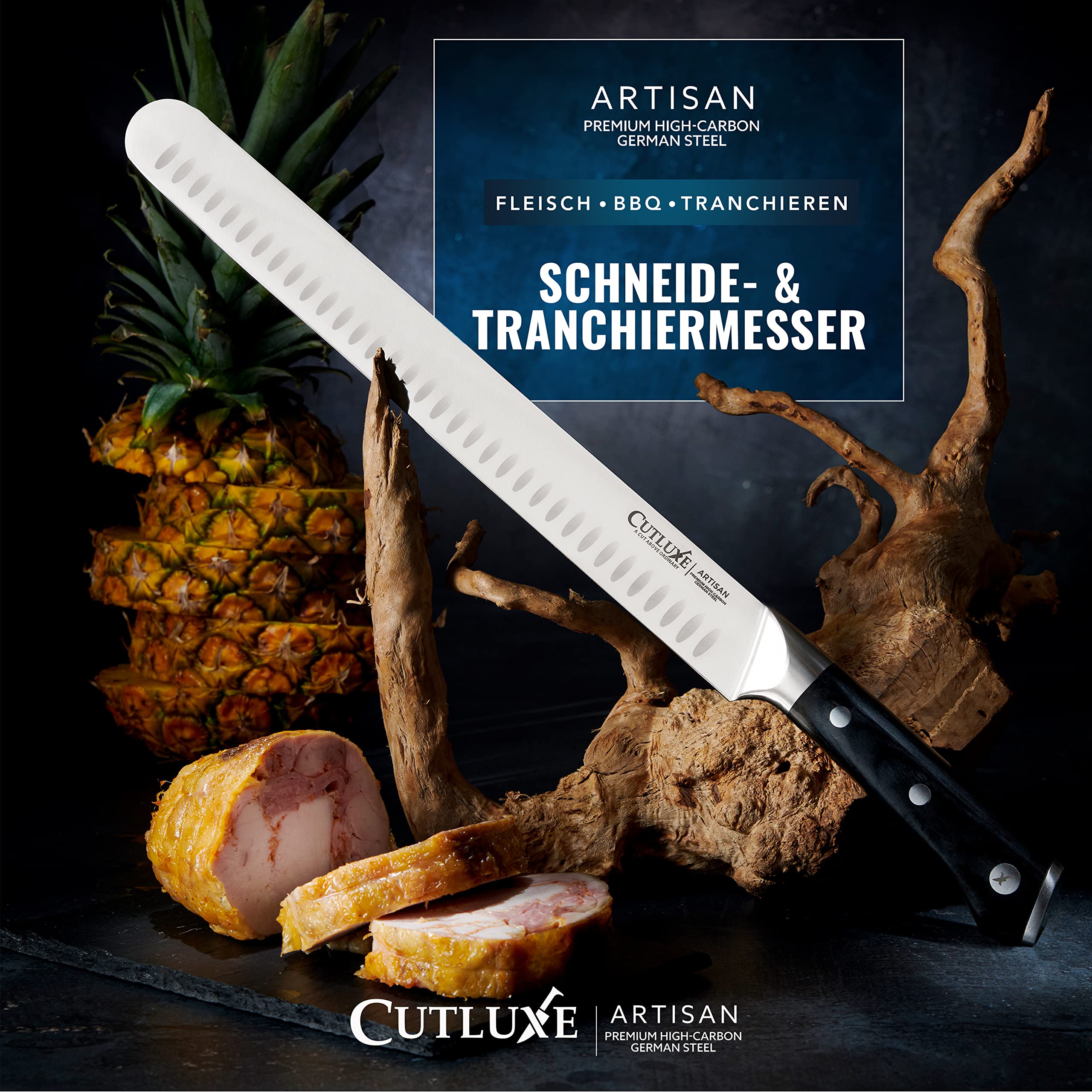 Cutluxe Dönermesser Schinkenmesser – 30cm Tranchiermesser, Fleisch- und BBQ Messer– Deutschem Stahl, Volltang & ergonomisches Griffdesign mit Scheide – Artisan Serie