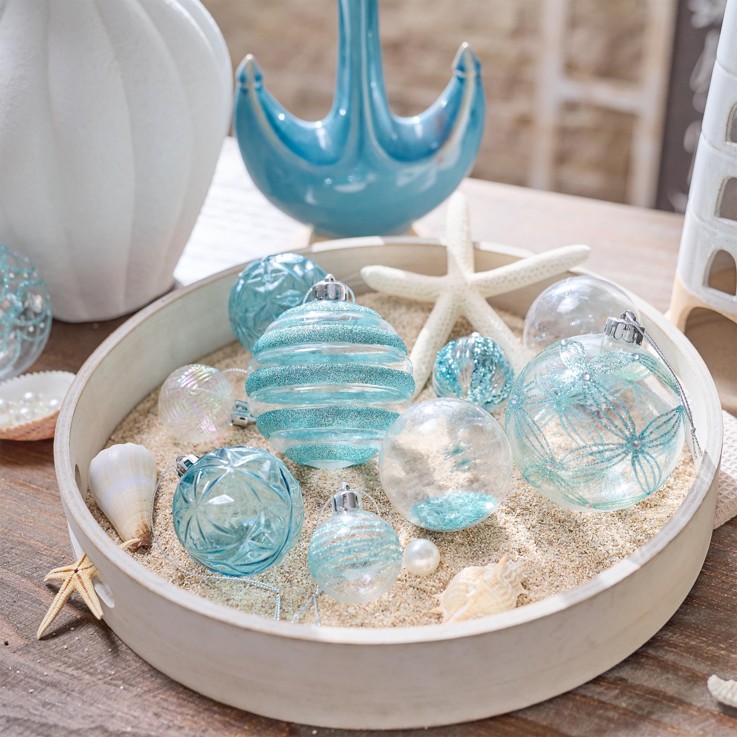 Valery Madelyn Lot de 50 boules de Noël transparentes incassables pour décoration de sapin de Noël Argenté et bleu