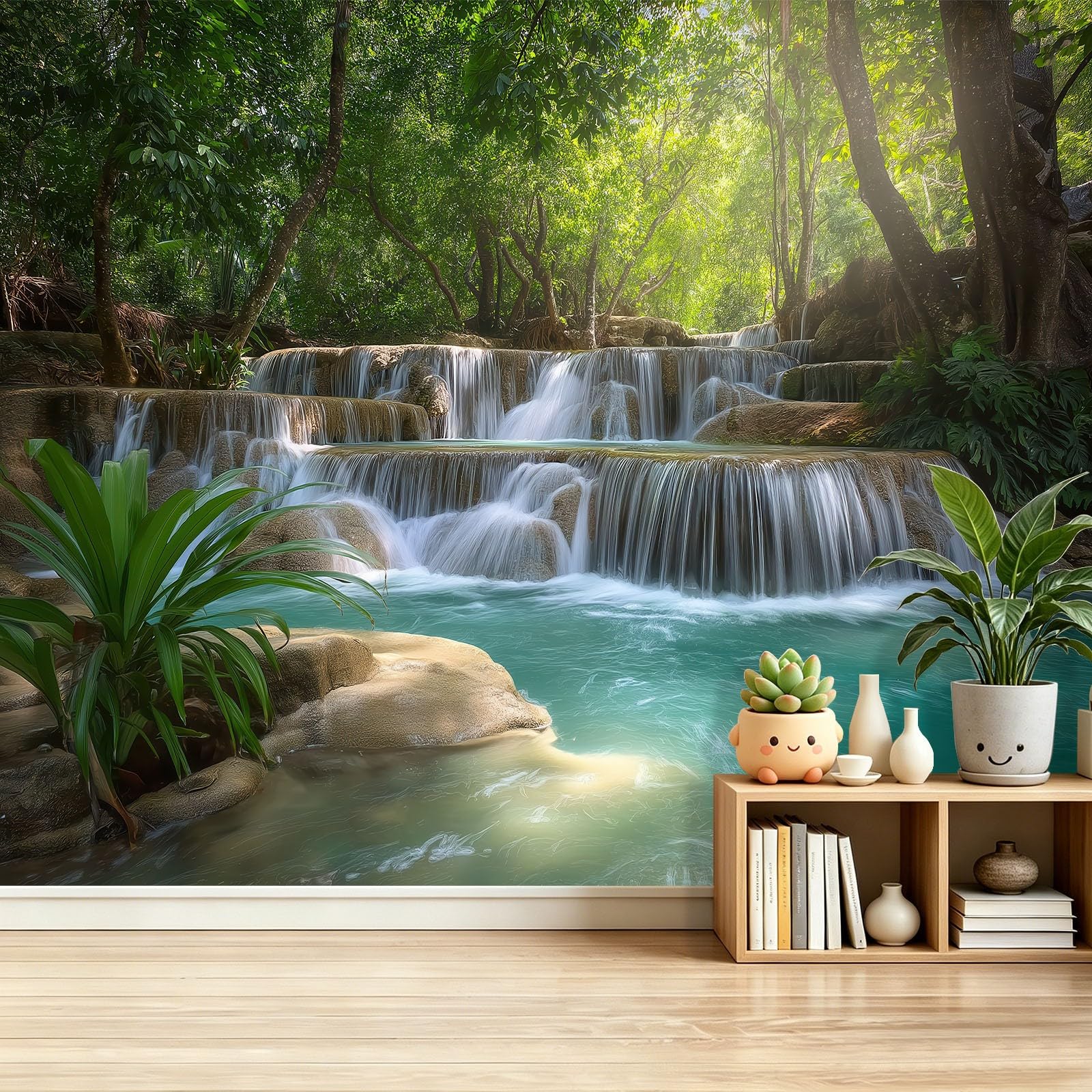 Papier peint intissé paysage naturel 250 x 175 cm, poster panoramique jungle de salon