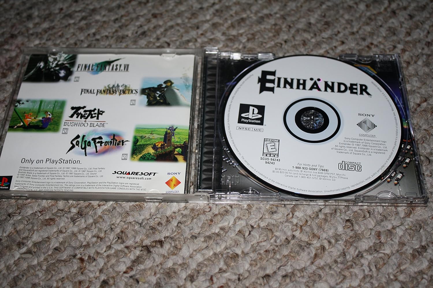 Einhander PlayStation game case open with disc inside