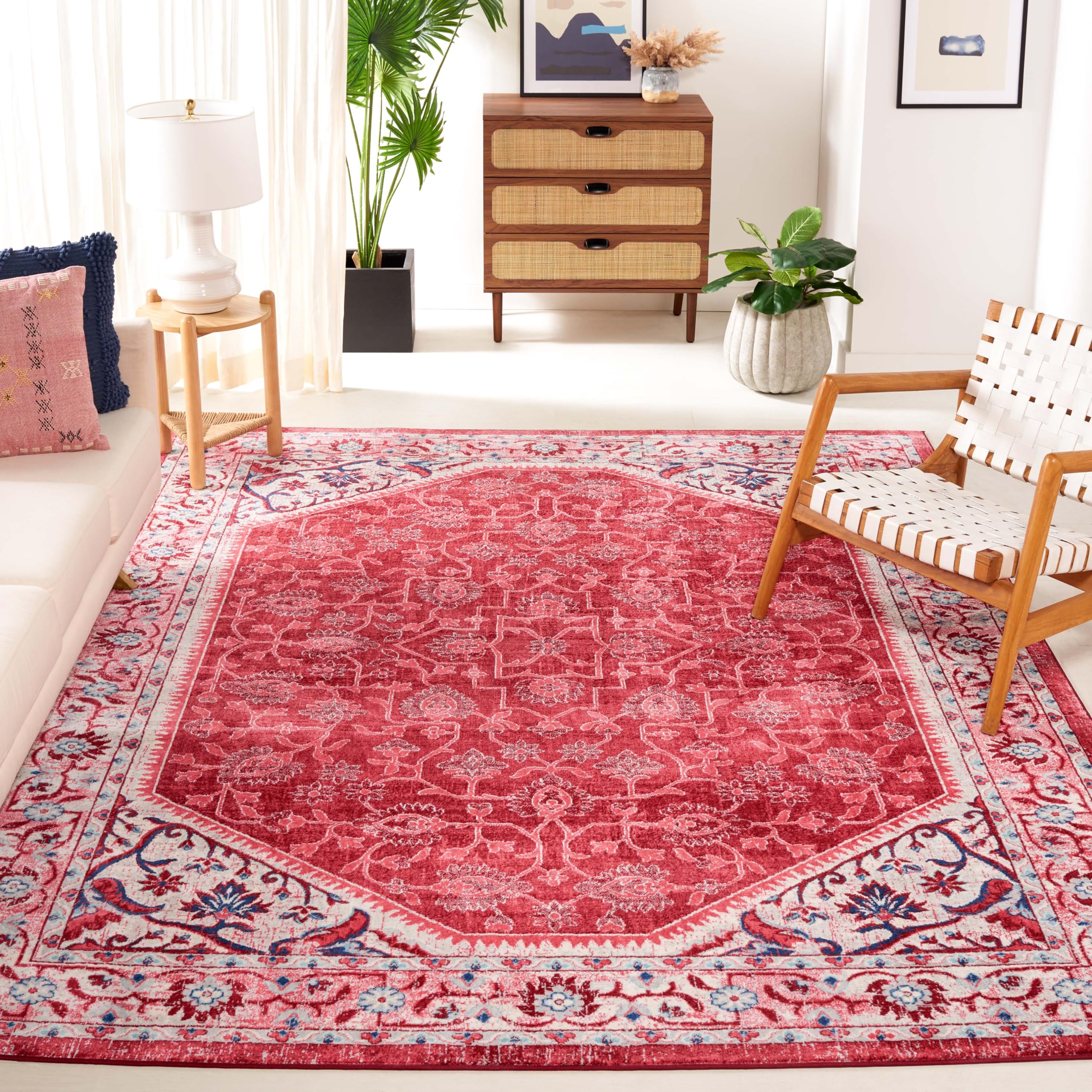 Safavieh Brentwood Collection Area Rug - 9' x 12', Blue & Red, Oriental Design, Non-Shedding & Easy Care, Ideal for High Traffic Areas in Living Room,