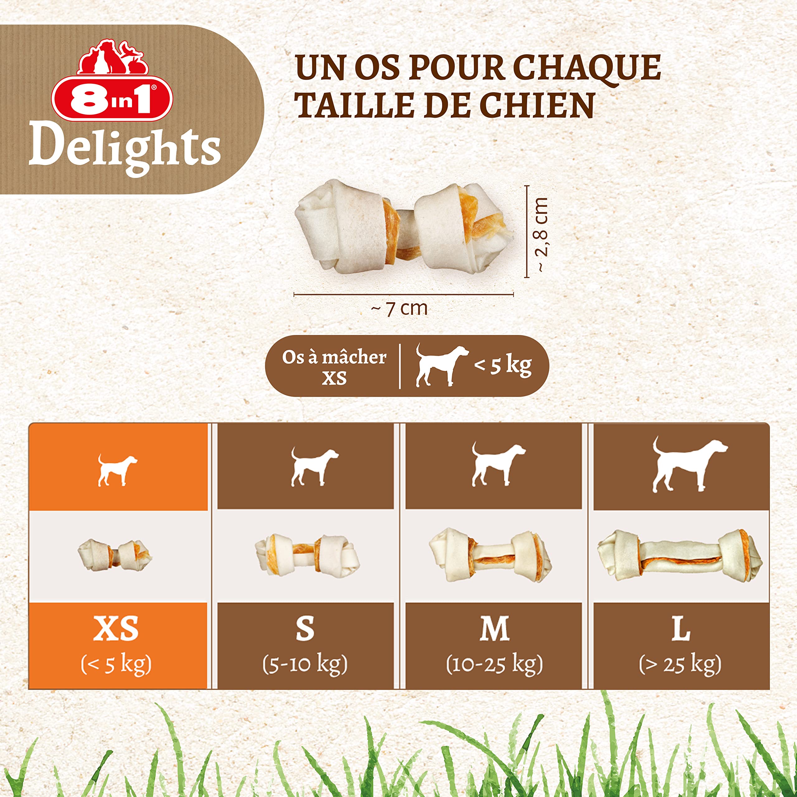 8in1 Delights XS - Os à Mâcher garnis de poulet pour Chien de Petite Taille - 7 pièces