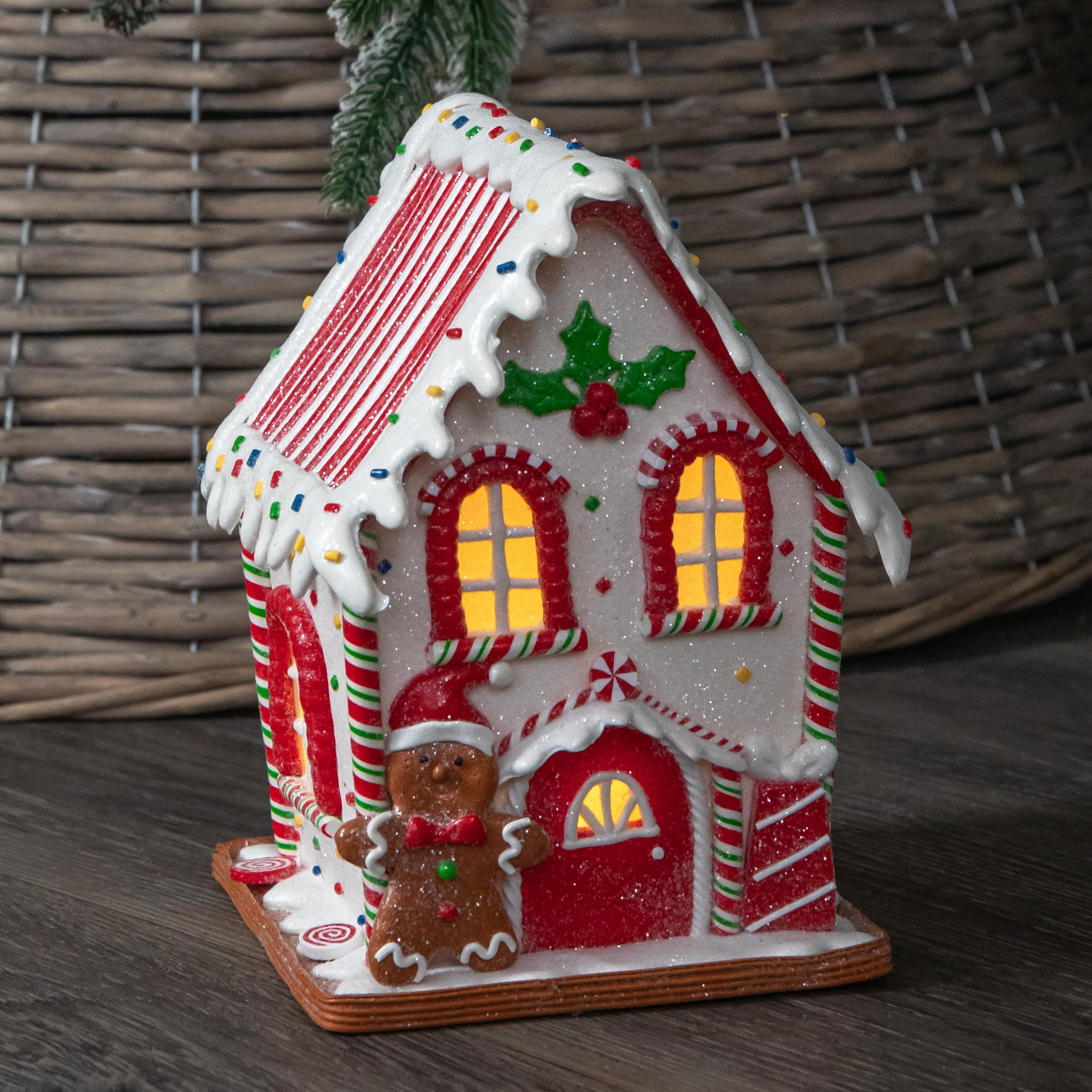 Samuel Alexander Light/White 20Cm Battery Operated Up Gingerbread Candy Cabin With Warm Leds