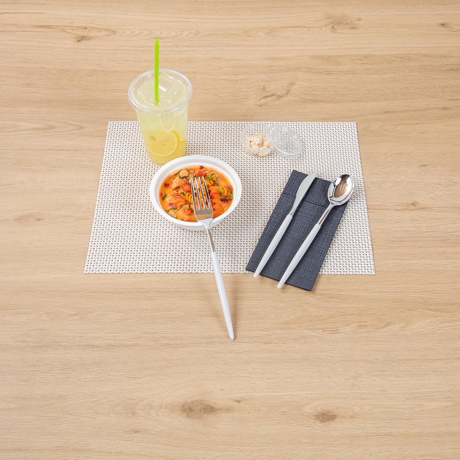 Restaurantware-Moderna 7.5 Inch Fancy Flatware, 60 Durable Plastic Flatware - White Handle, Heavy-duty, Silver Plastic Sustainable Cutlery, Easily Disposable Or Restaurants