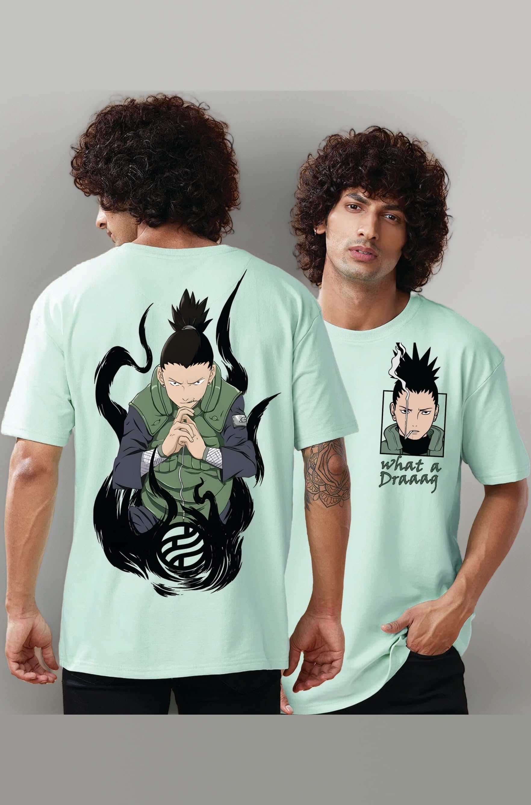 Unisex Cotton Anime Oversized T-Shirt - Mint, M, Blue