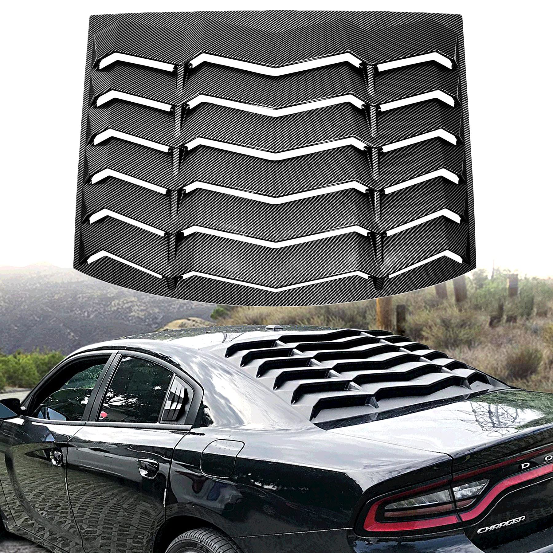 LEJX Carbon Fiber Print Rear Window Louver Cover, Lambo Style Custom