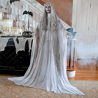 Fun Express Standing Ghost Girl Halloween Decorations Outdoor - 5ft 7in Light Up Ghost with Flashing Red Eyes | Scary Halloween Decor for Porch, Yard & Indoor | Spooky Halloween Ghost Decorations