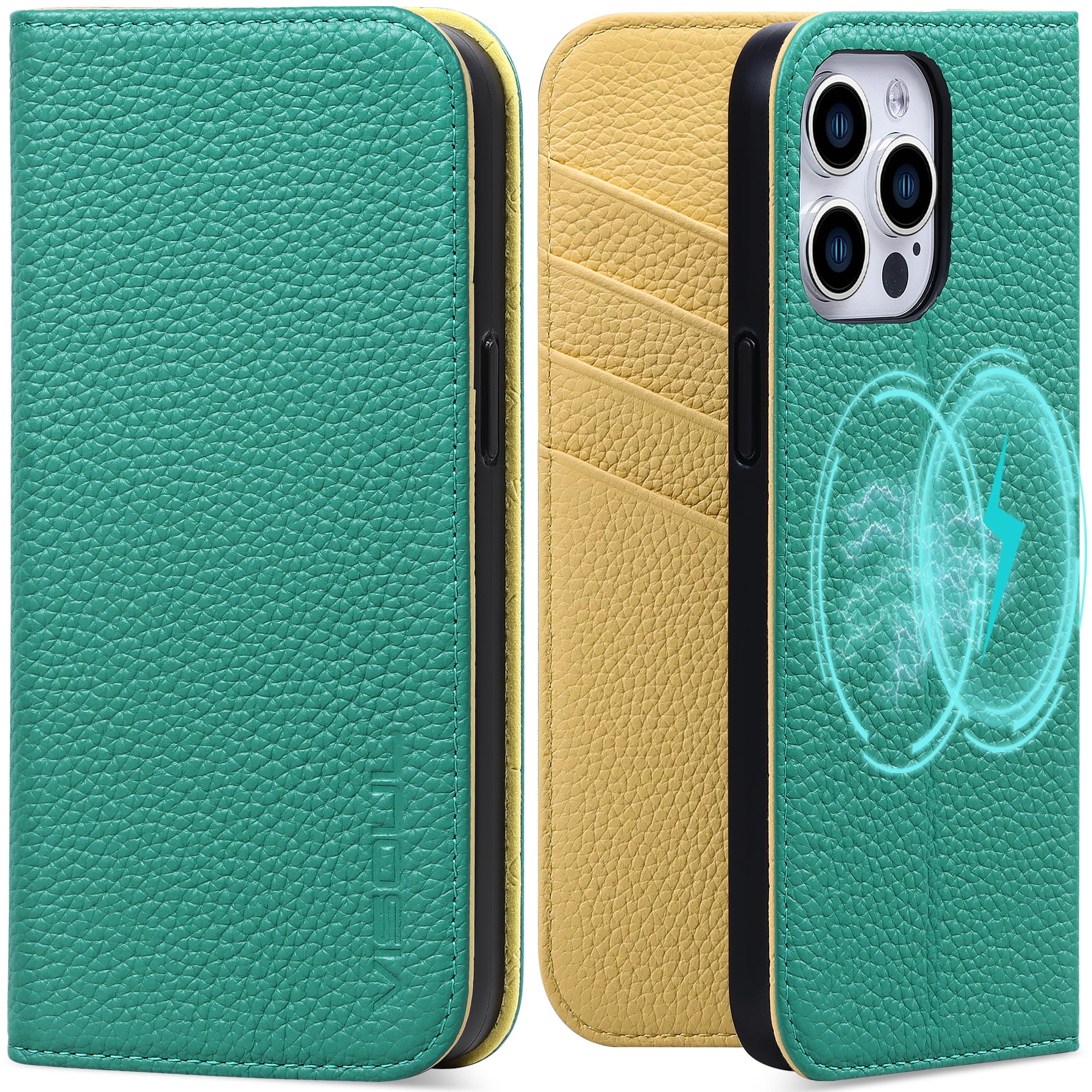 VISOUL Pebbled Genuine Leather Case for iPhone 15 Pro Max Wallet Case with Card Holder, Magnetic Flip Folio Cover with Kickstand for iPhone 15 Pro Max