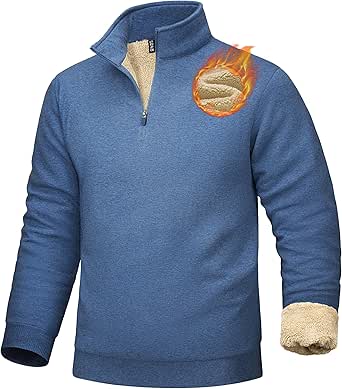Men's Sherpa Lined Quarter Zip Fleece Heavyweight Pullover Winter Warm Sweatshirt