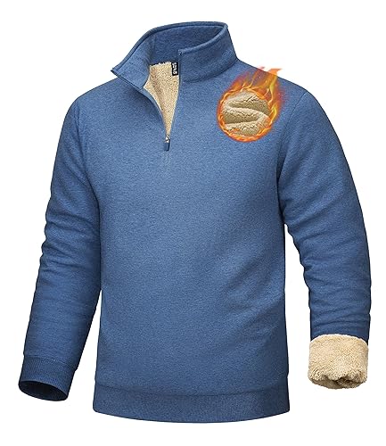 Men's Sherpa Lined Quarter Zip Fleece Heavyweight Pullover Winter Warm