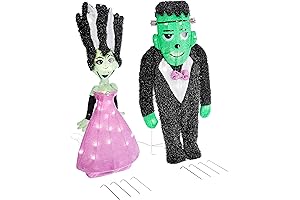 ProductWorks Spooky Town 28 Inch Bride and Monster Outdoor 2D LED Yard Décor 2PC Set