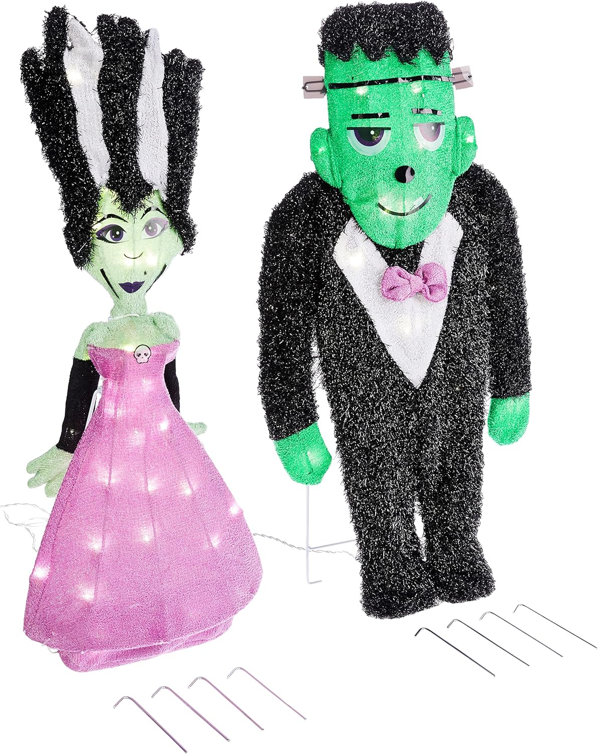 PRODUCTWORKS Spooky Town 28 INCH Bride and Monster Outdoor 2D LED Yard DÉCOR 2PC Set