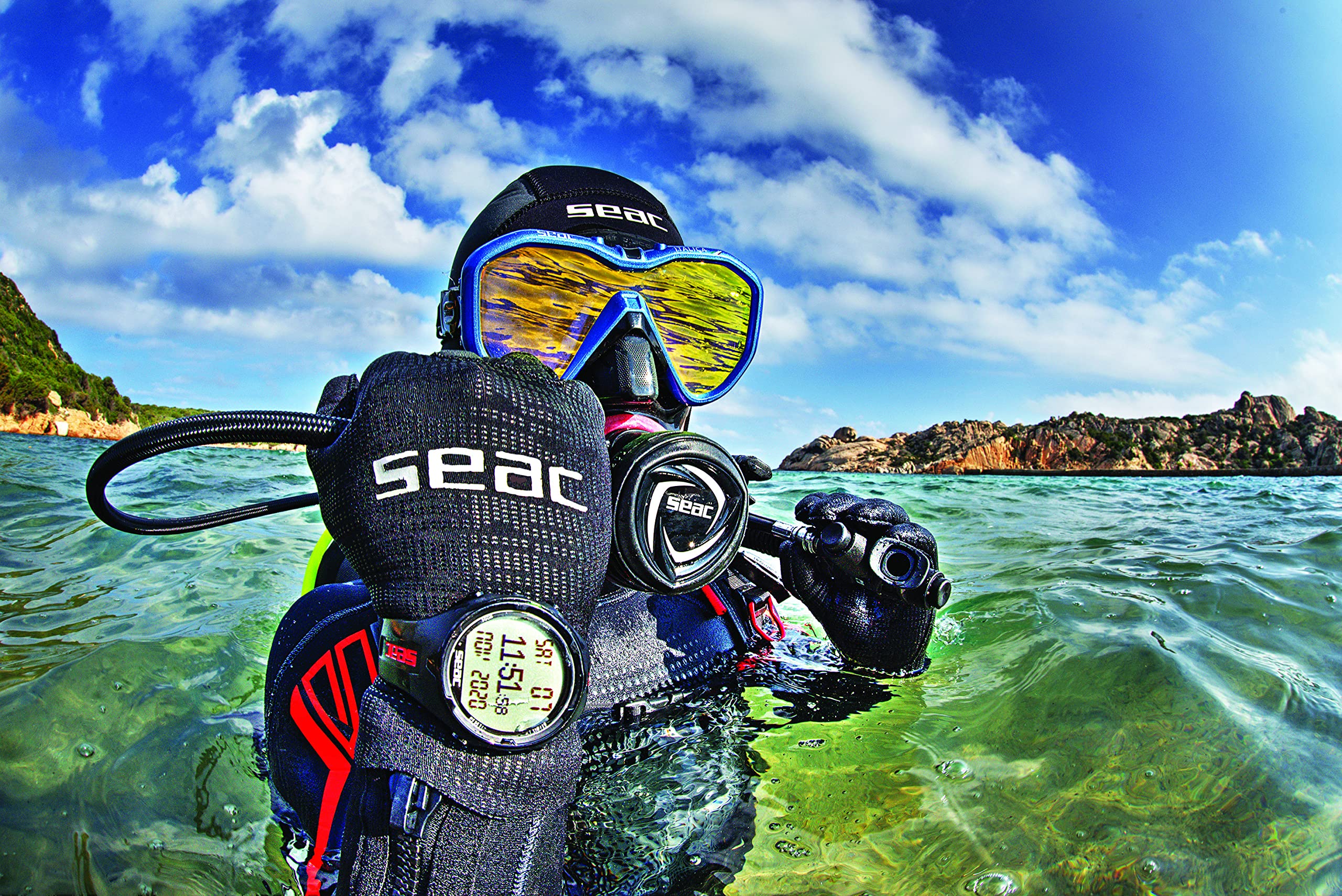 SEAC Action HR, computadora de buceo de alta resistencia con modo de buceo y apnea, cuaderno de registro de buceo, planificador de buceo, alarmas de seguridad, HR negro