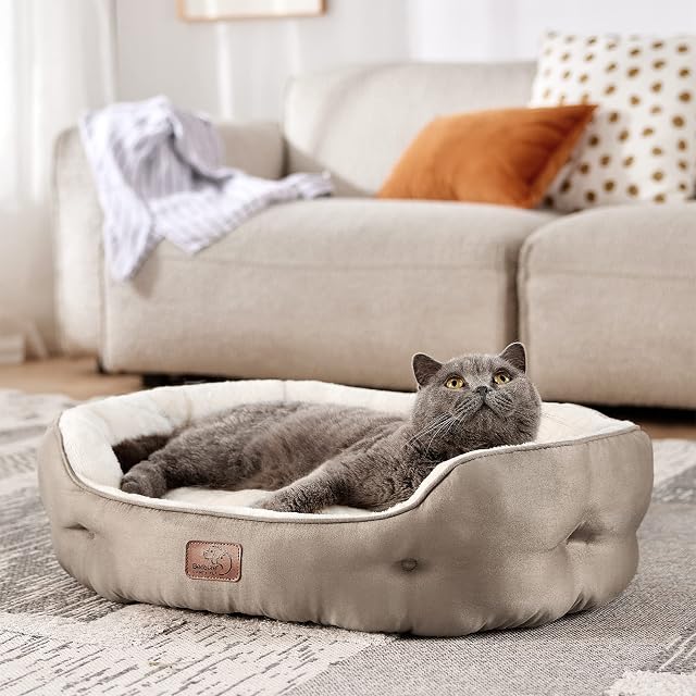 Foto 7 de 8 de Bedsure Cama Grande Lavable - Redonda Antideslizante para Gatos y Cachorros de Interior, Camello 63x53x20cm