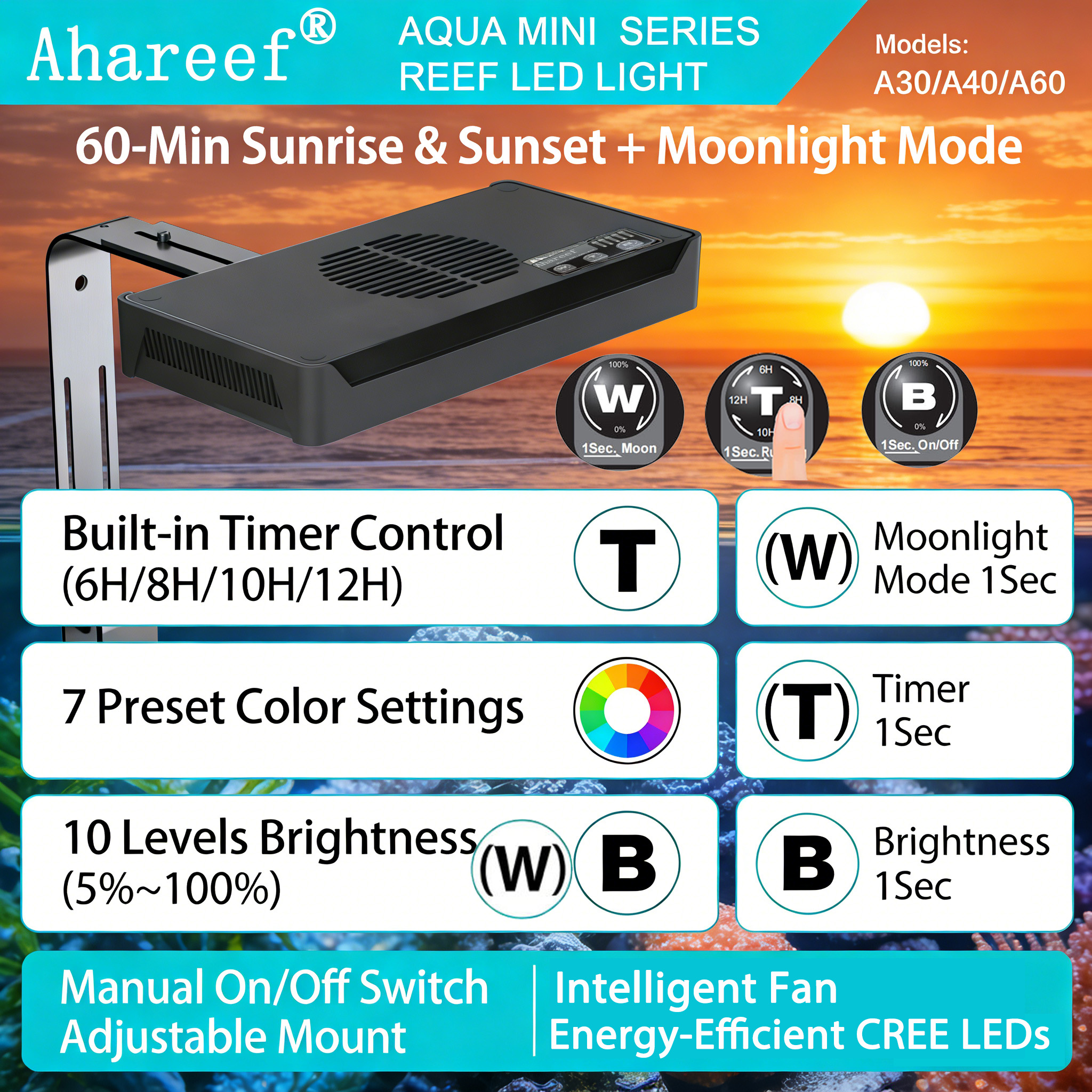 Coralview Aqua Knight A029 3rd Gen 30W Full Spectrum Reef Aquarium