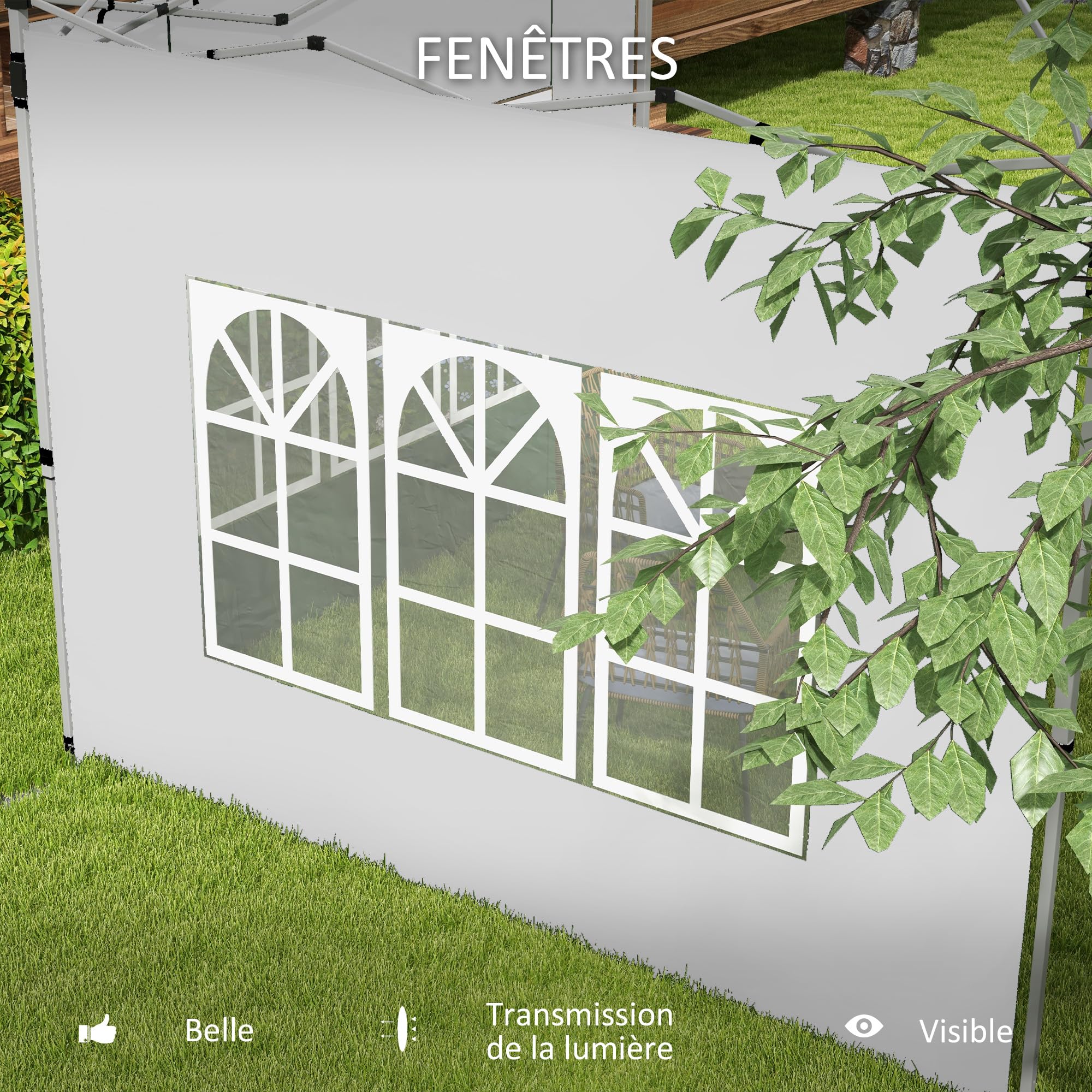 Outsunny Lot de 2 parois latérales pour tonnelle de 3 x 3 m, Panneau pour pavillon, avec fenêtre, en Tissu Oxford, 295 x 195 cm, Blanc