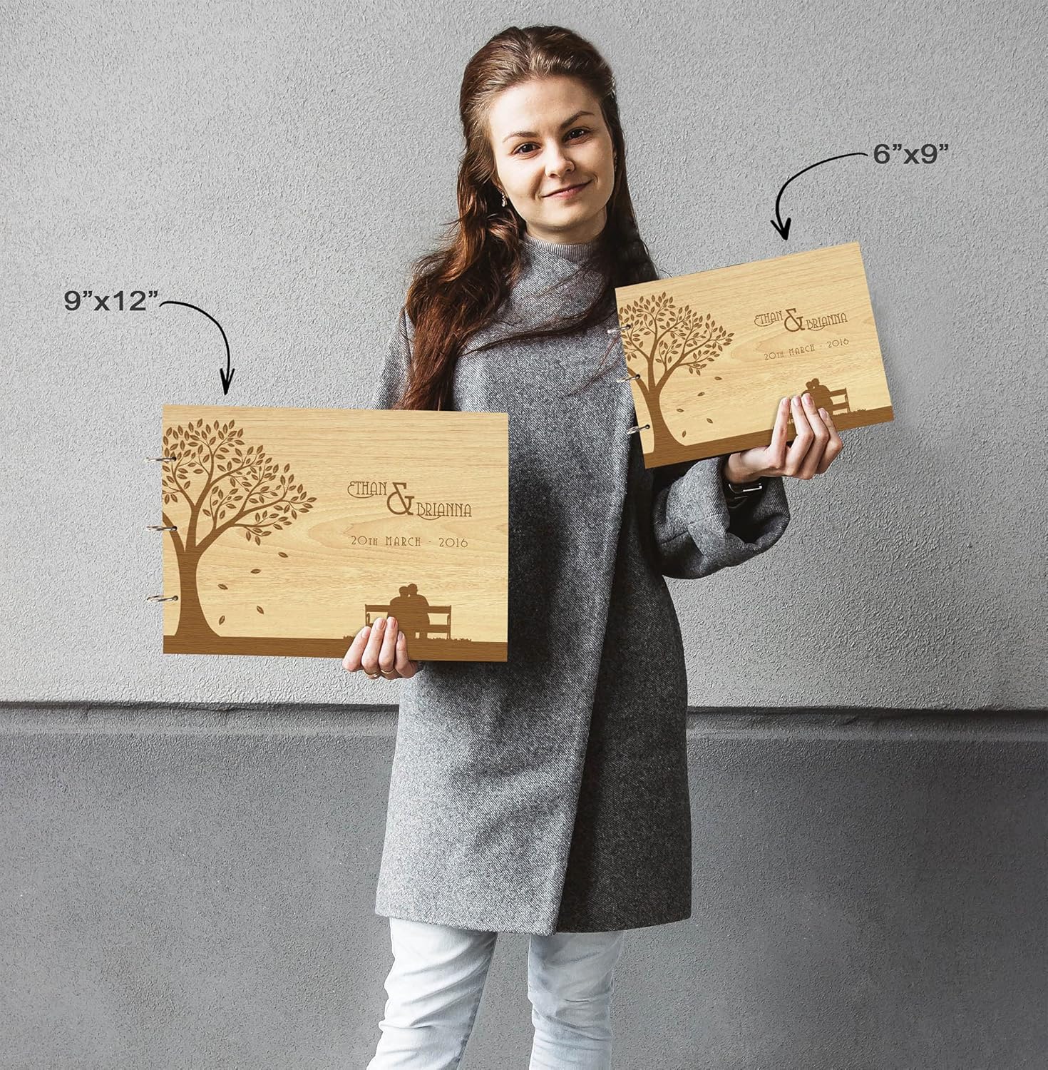 Darling Souvenir Personalized Engraved Laser Cut Wedding Guest Book Wooden Cover Sign-in Book Registry Guestbook Scrapbook-YR