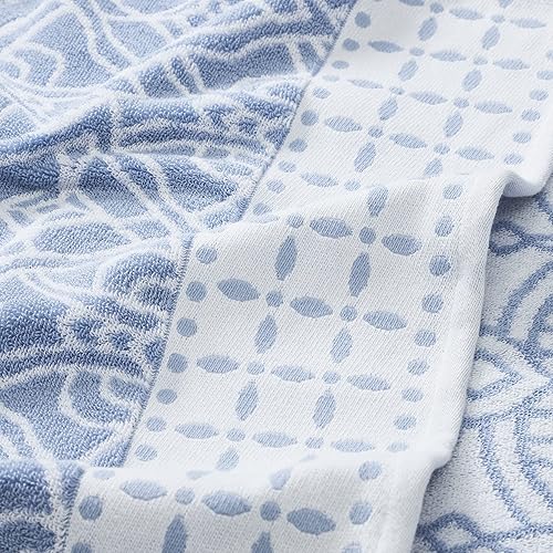 Miniatura 77 de Modern Threads Juego de 6 piezas, 2 toallas de baño, 2 toallas de mano, 2 toallas pequeñas, juego de toallas de hilo jacquard teñido/sólido, azul