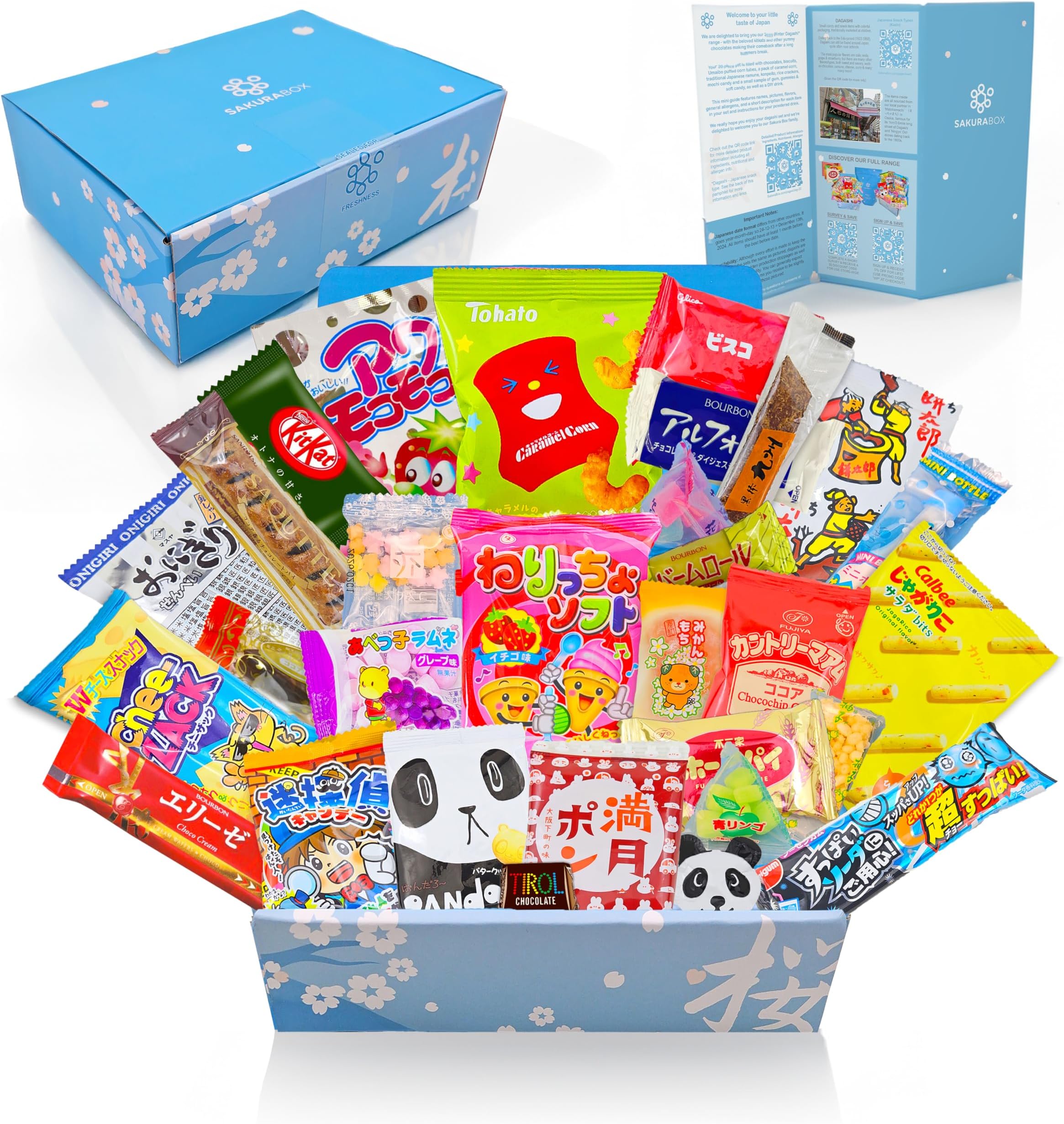 Sakura Box Japanese Vegetarian Snacks & Candy 30 Piece Dagashi Set Halal Friendly Food