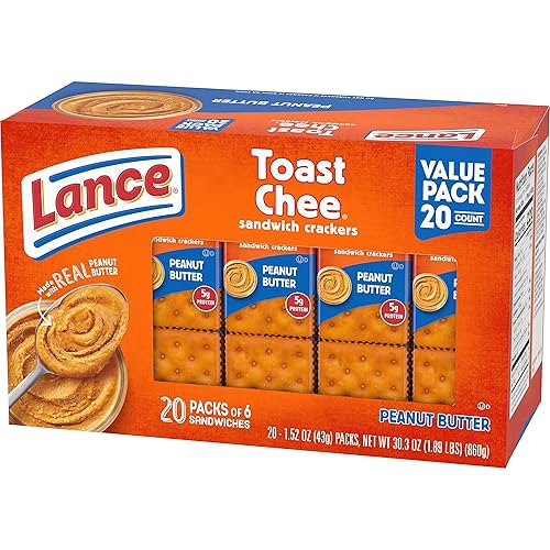 Miniatura 11 de Lance Galletas sándwiches, mantequilla de maní ToastChee, 20 paquetes envueltos individualmente, 6 sándwiches cada uno