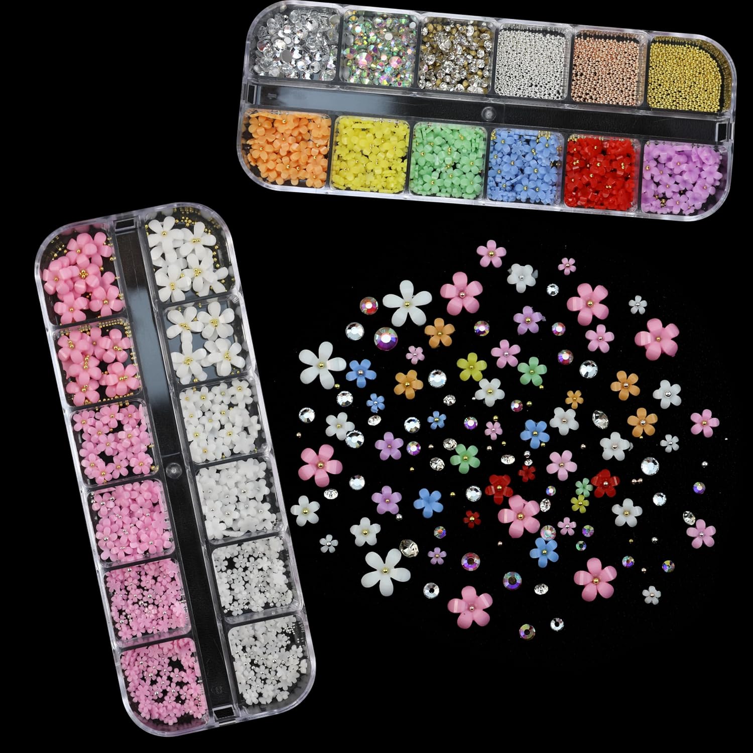2 Box 3D Flower Nail Charms,Nail Gems Butterfly Heart Bow Flatback Pearl Nails Rhinestones Charms for Nails Art Jewels Design Decor(Colorful-11) image 2
