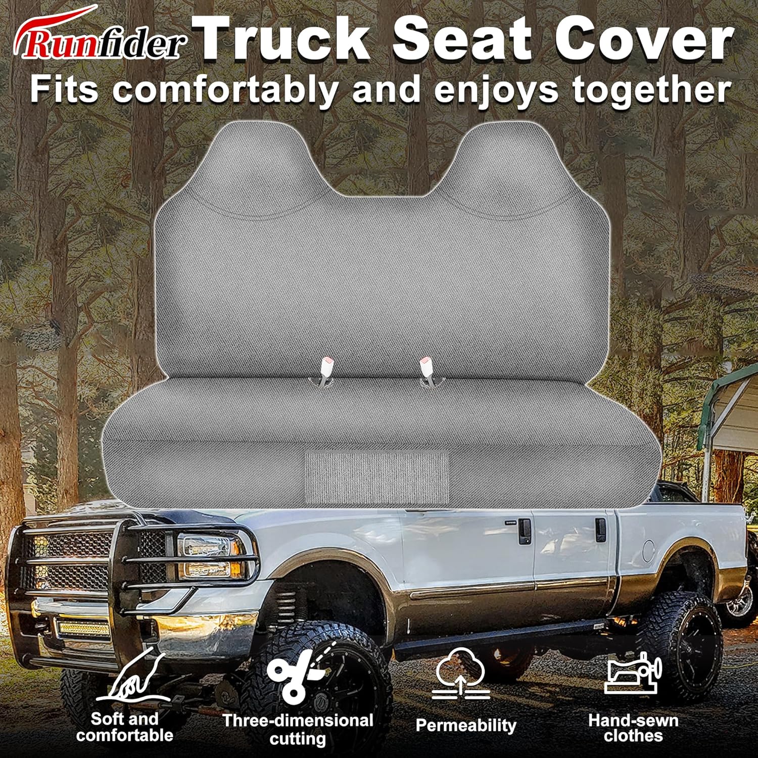 Front Bench Seat Cover for Ford F250 F350 F450 F550 1999 2000 2001 2002 2003 2004 2005 2006 2007 Oxford Cloth Protector Accessories Breathable & Durable Machine Washable – Gray