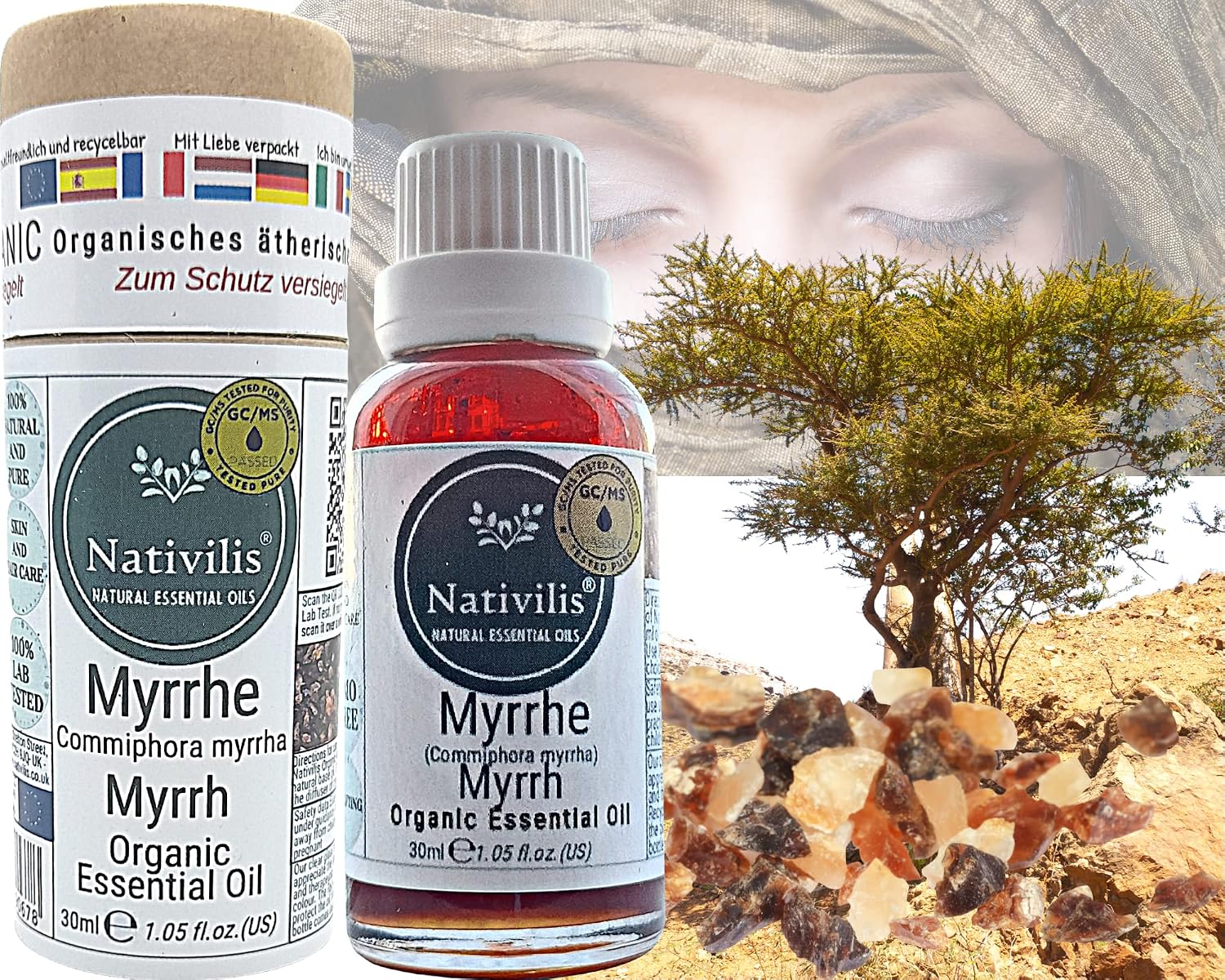 Nativilis Organic Myrrh Essential Oil Commiphora myrrha Powerful Antioxidant Anti-Ageing Good for Wounds Athlete's Foot