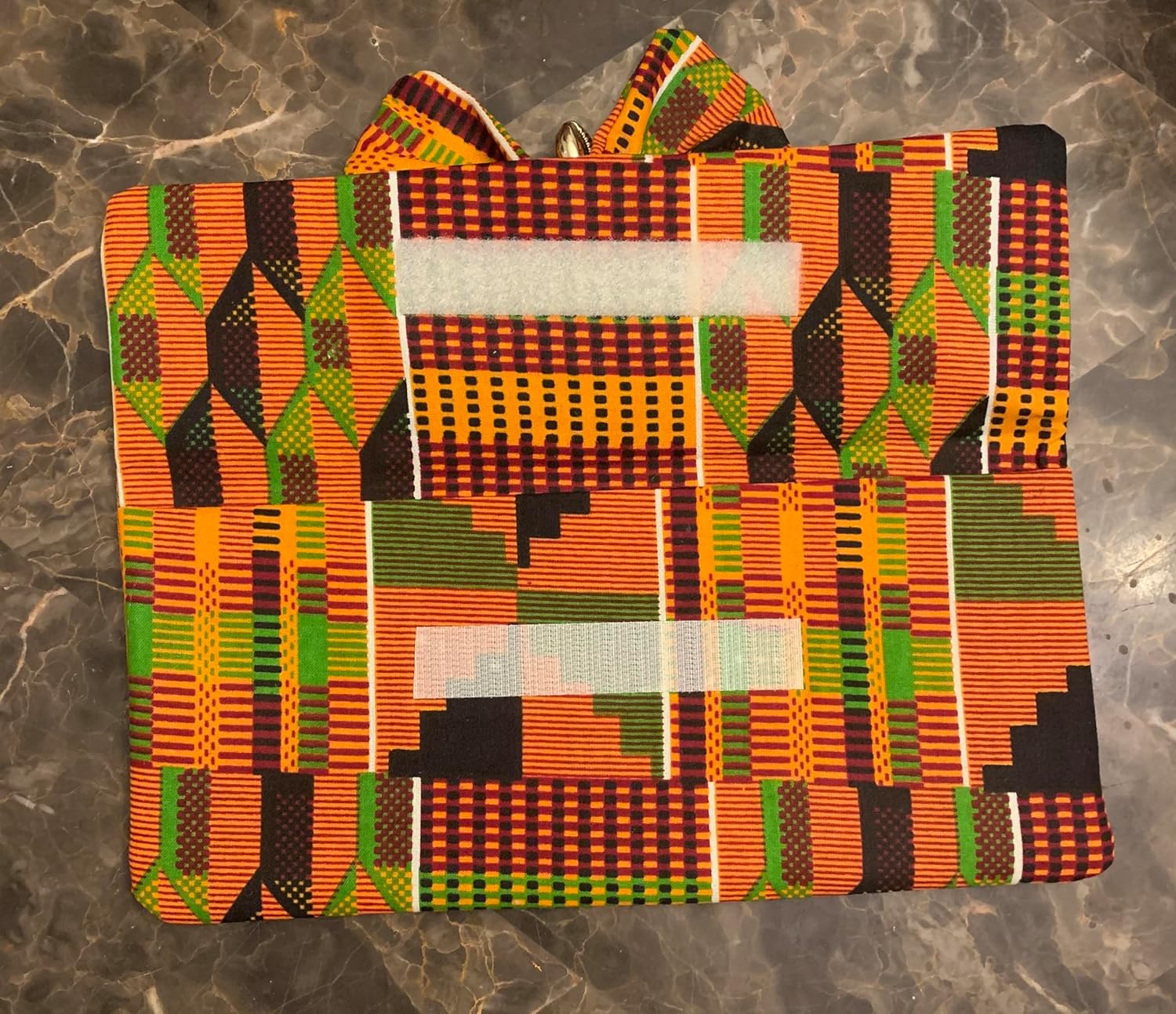 Kente Cloth Handbag with Gold Cowrie Shell and Bow - African Style Clutch Bag