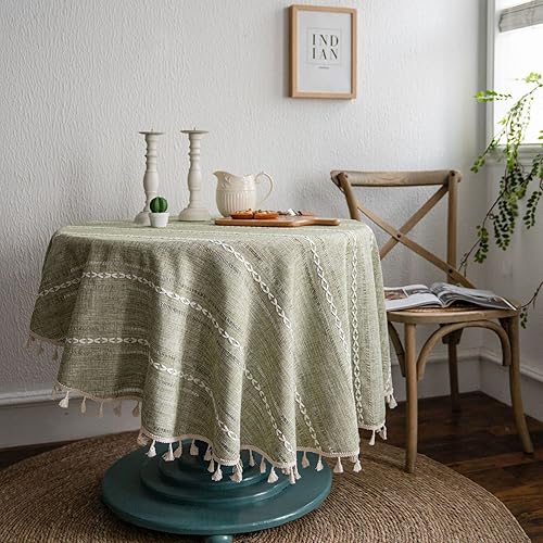 Miniatura 10 de Mantel cuadrado verde de lino de algodón, funda de mesa bohemia pesada de granja, mantel cuadrado lavable para fiestas, cocina, comedor, picnic,