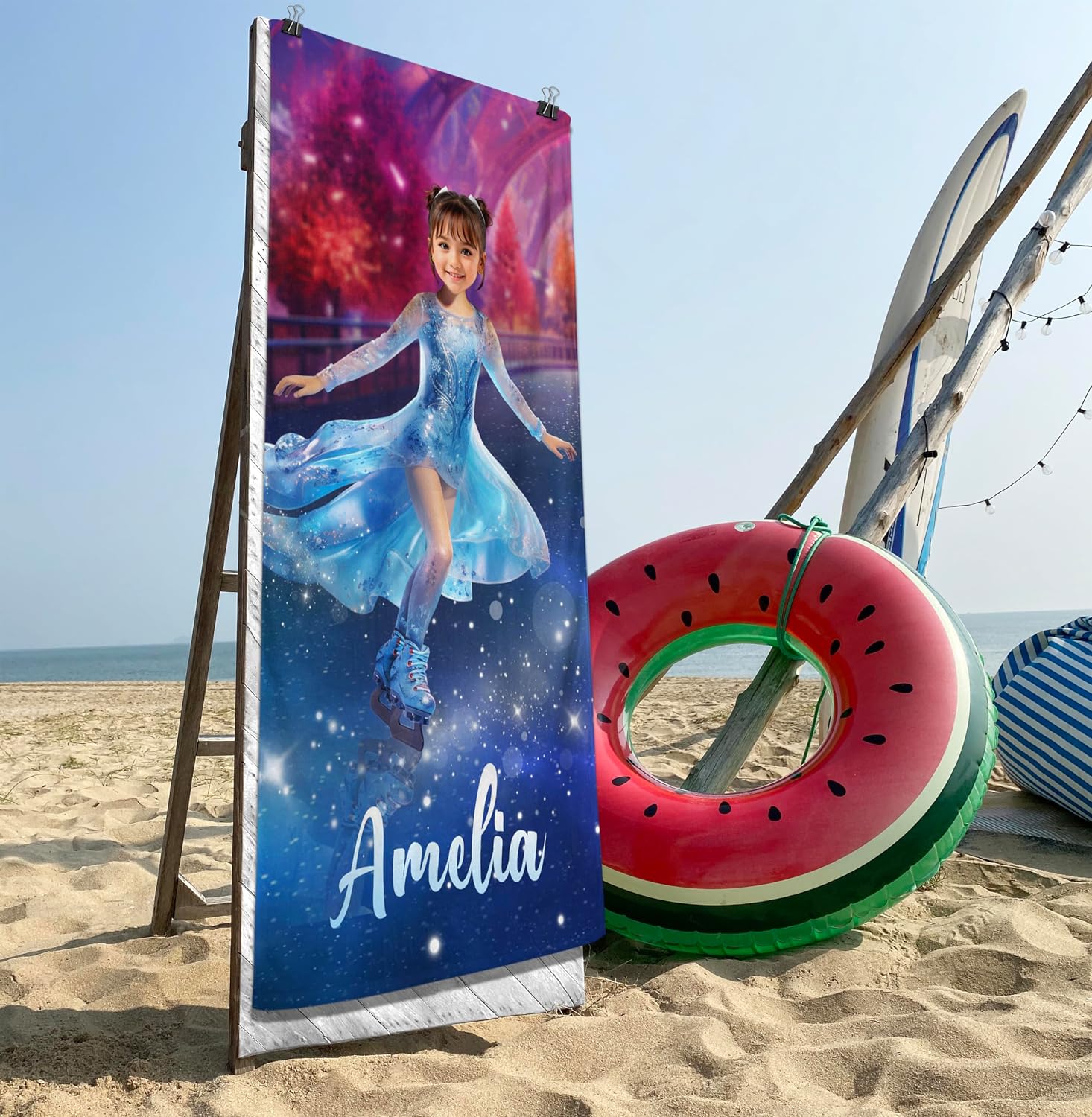 Factory4me Custom Beach Towel, Figure Skating Gifts, Daughter Gifts from Mom Unique, Niece Gifts from Auntie, 30 x 60 Personalized Beach Towels for Women Teens Girls, Kids Bath Towels Quick Dry KC59