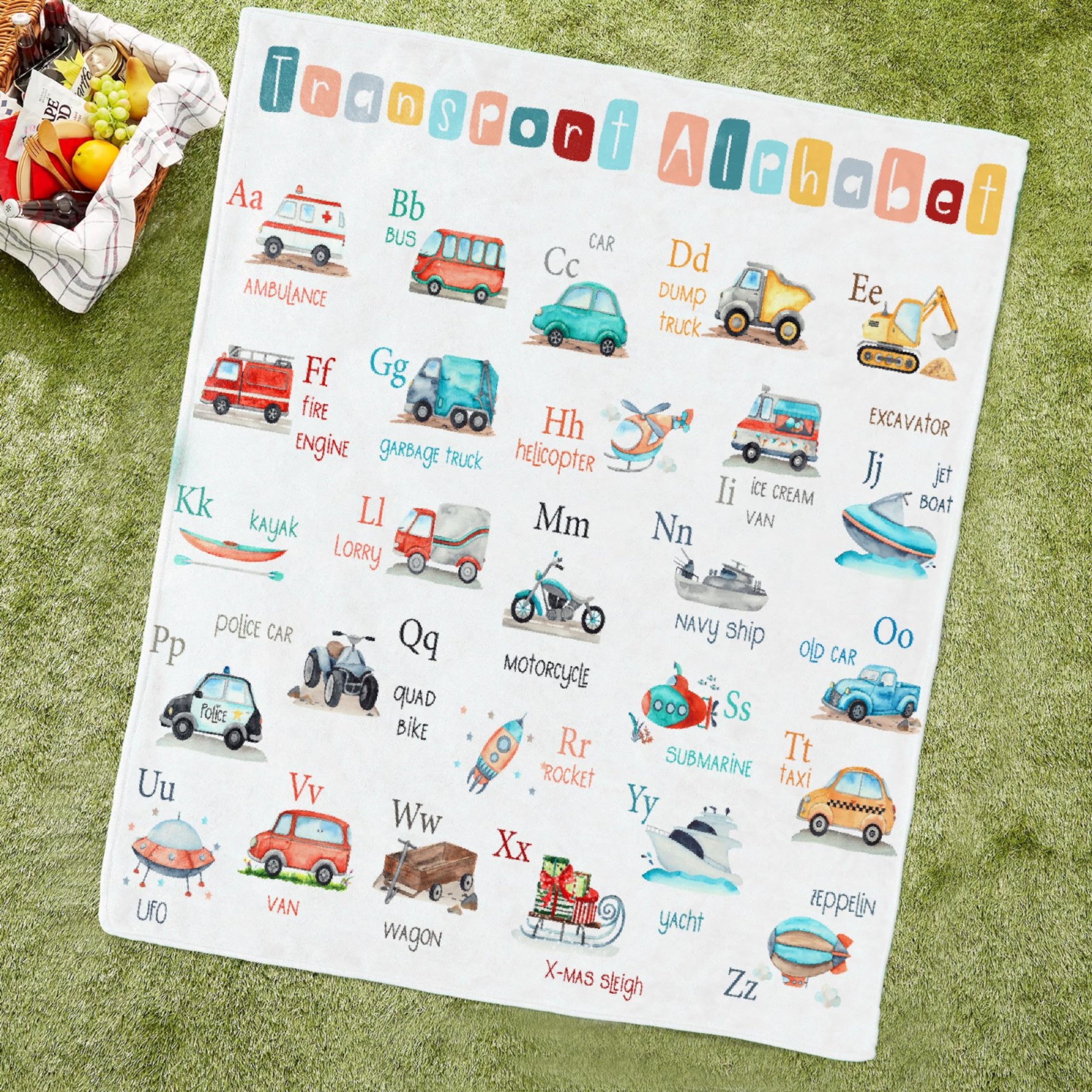 YABUKITA Transport Alphabet Blanket Throw Construction Blanket Truck Toddler Throw Blanket Truck Cars Lover Gift for Halloween Christmas Birthday 30x40in for 1-5 Toddler/Puppy