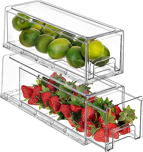 Sorbus - Cajones para refrigerador, contenedores organizadores extraíbles transparentes apilables para almacenar alimentos, para cocina, congelador,